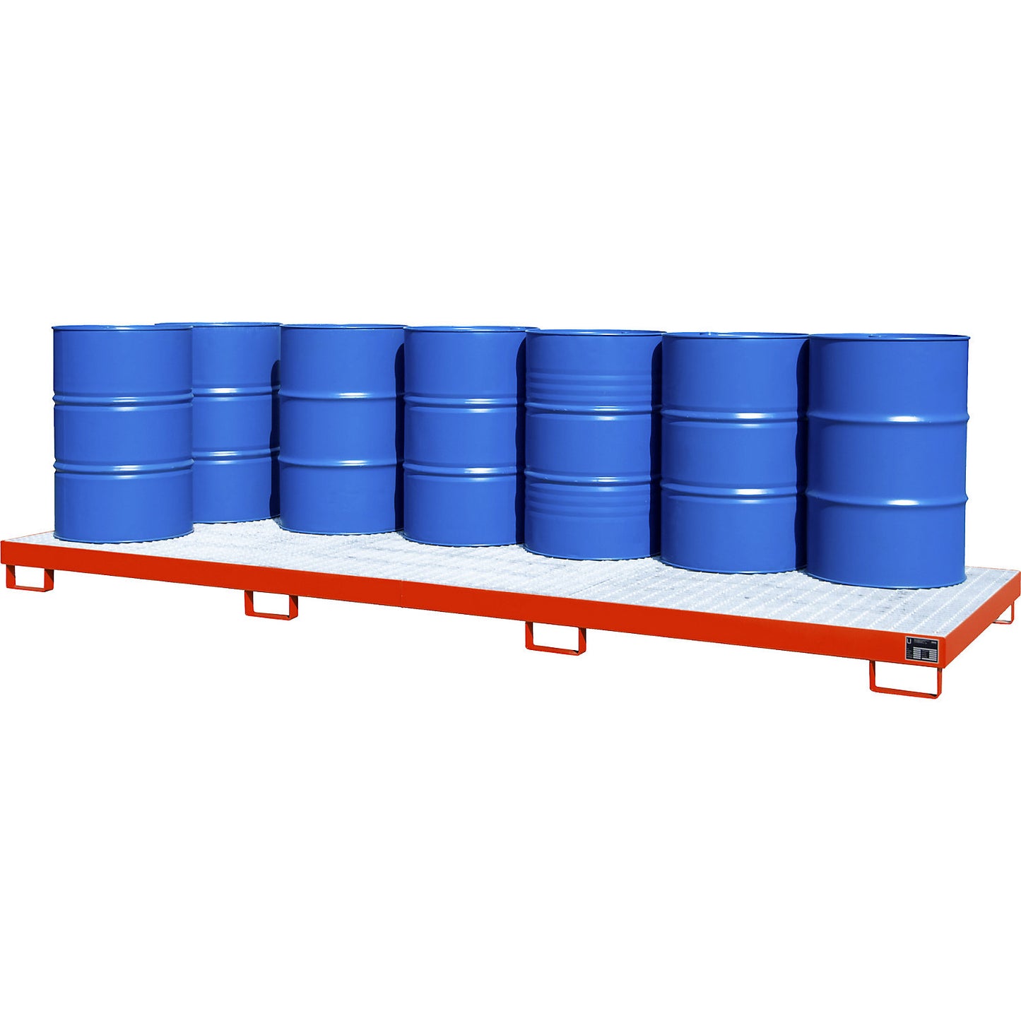 Steel sump tray, sump capacity 333 l, for 12 x 200 l drums, red.