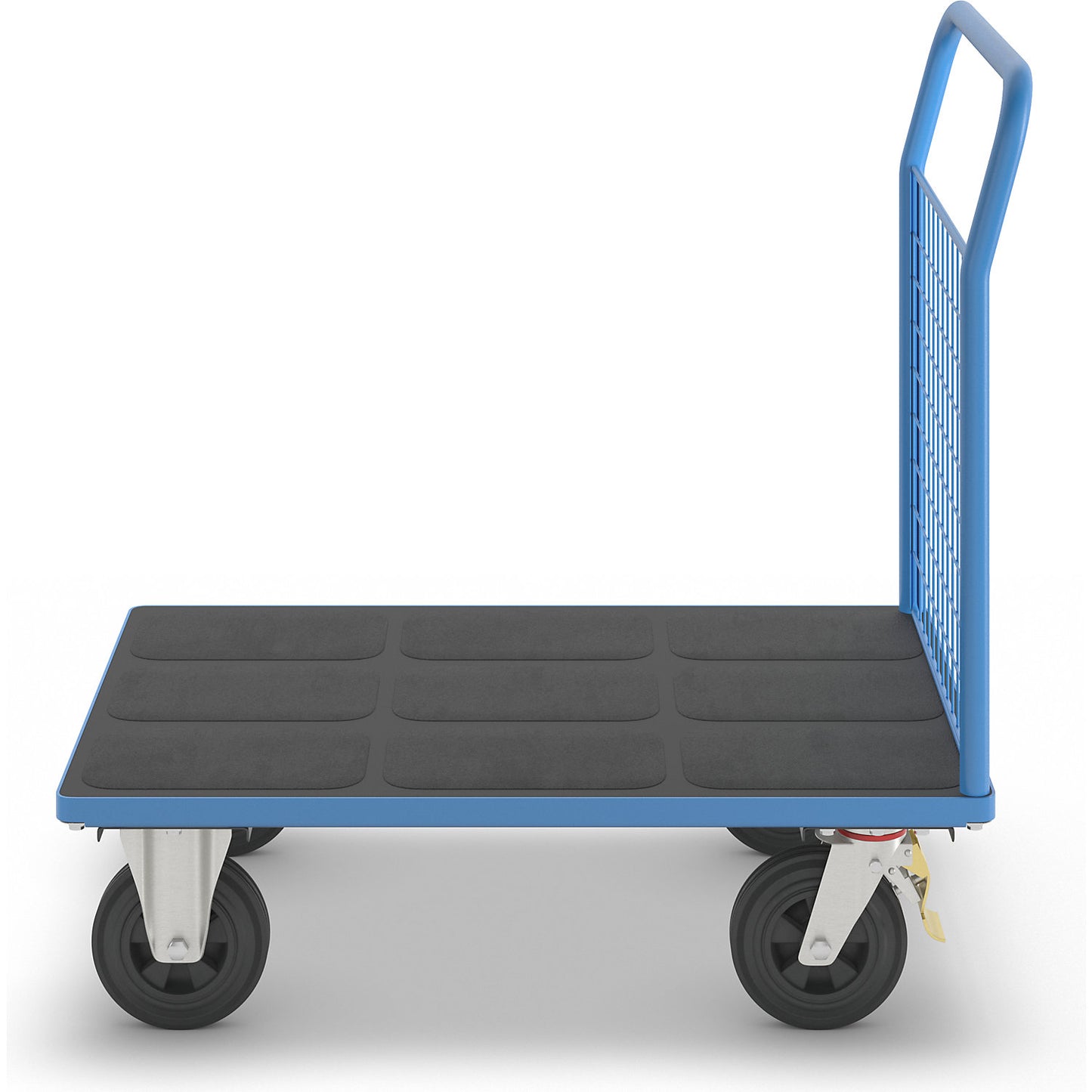 Platform truck with mesh panels, 1 high mesh end panel, LxW 1050 x 700 mm, solid rubber tyres.
