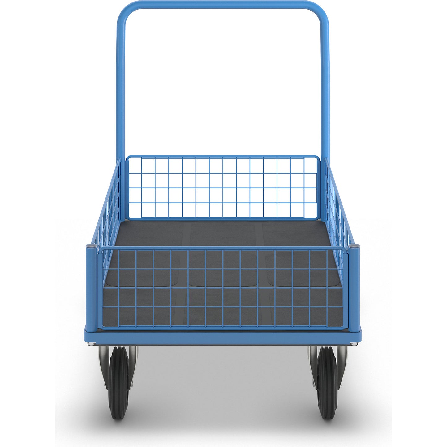 Platform truck with mesh panels, 4 half height mesh panels, LxW 1250 x 800 mm, solid rubber tyres.