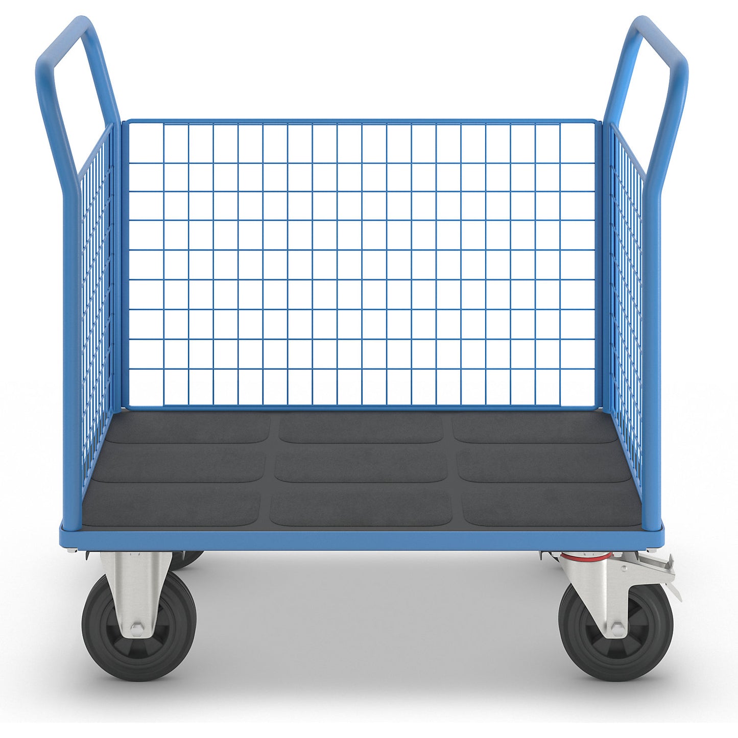 Platform truck with mesh panels, 3 high mesh panels, LxW 1050 x 700 mm, pneumatic tyres.