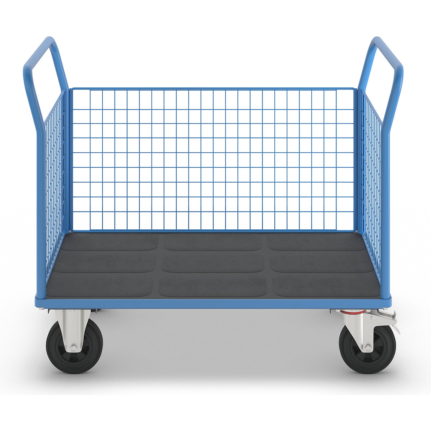 Platform truck with mesh panels, 3 high mesh panels, LxW 1250 x 800 mm, solid rubber tyres.