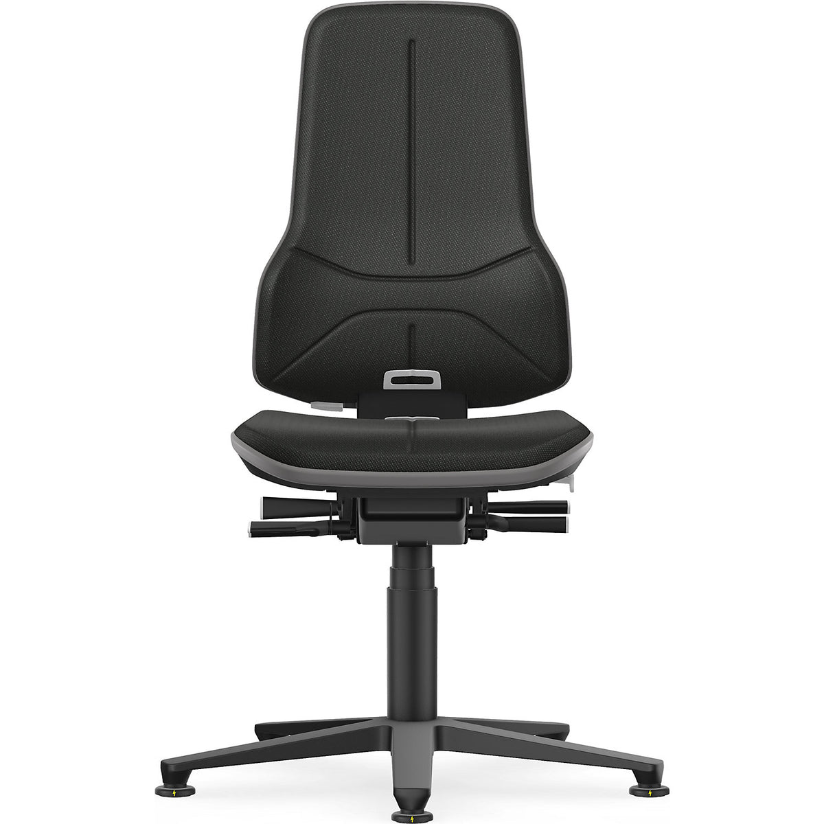 NEON ESD industrial swivel chair, floor glides, permanent contact mechanism, fabric, grey bumper.