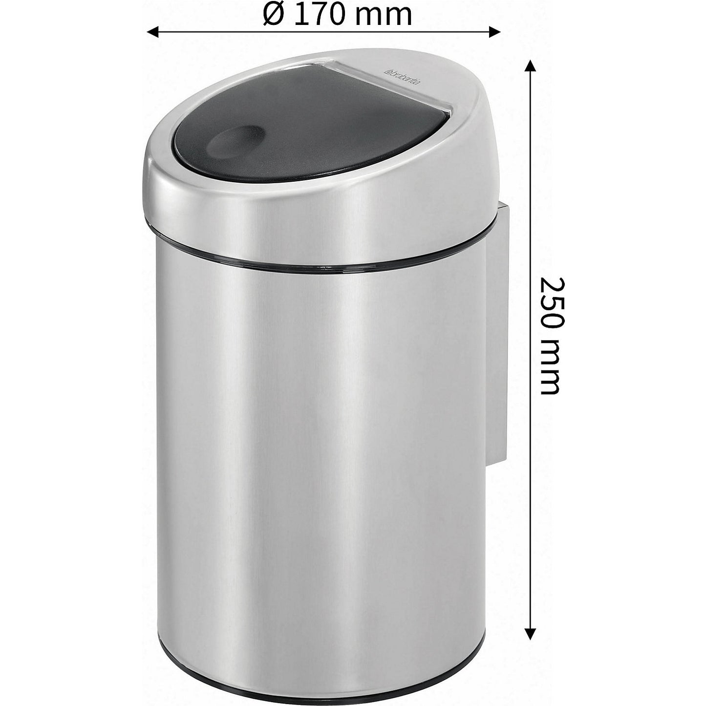Wall mounted waste collector, stainless steel, capacity 3 l, HxØ 250 x 170 mm, matt.