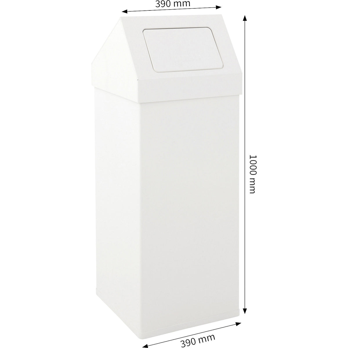 Waste collector, aluminium, with push lid, capacity 110 L, WxHxD 390 x 1000 x 390 mm, white.