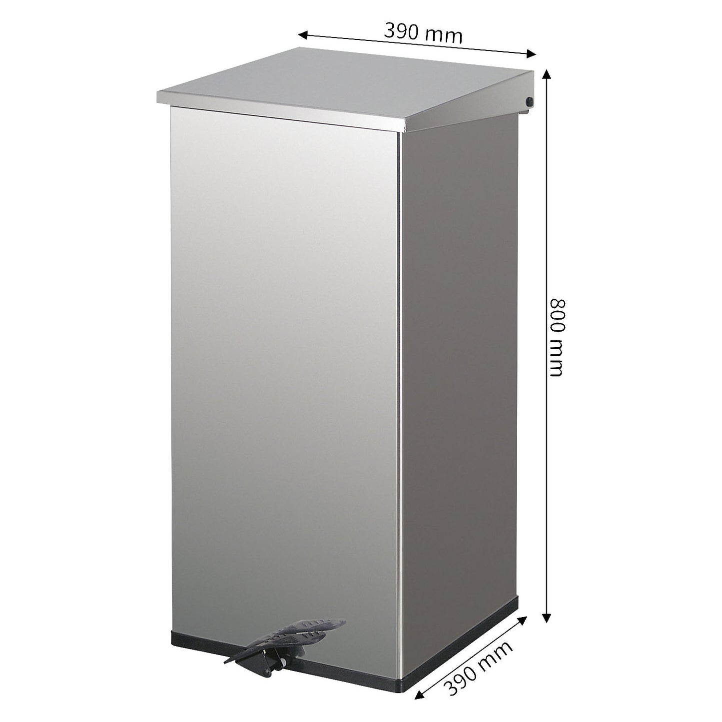Waste collector with pedal, capacity 110 l, WxHxD 390 x 800 x 390 mm, stainless steel.
