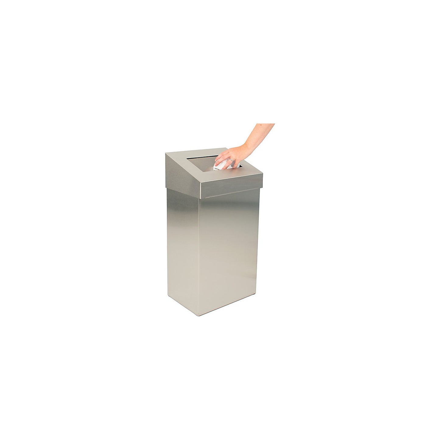 Waste collector with push lid, capacity 50 l, WxHxD 380 x 680 x 250 mm, stainless steel, matt finish.
