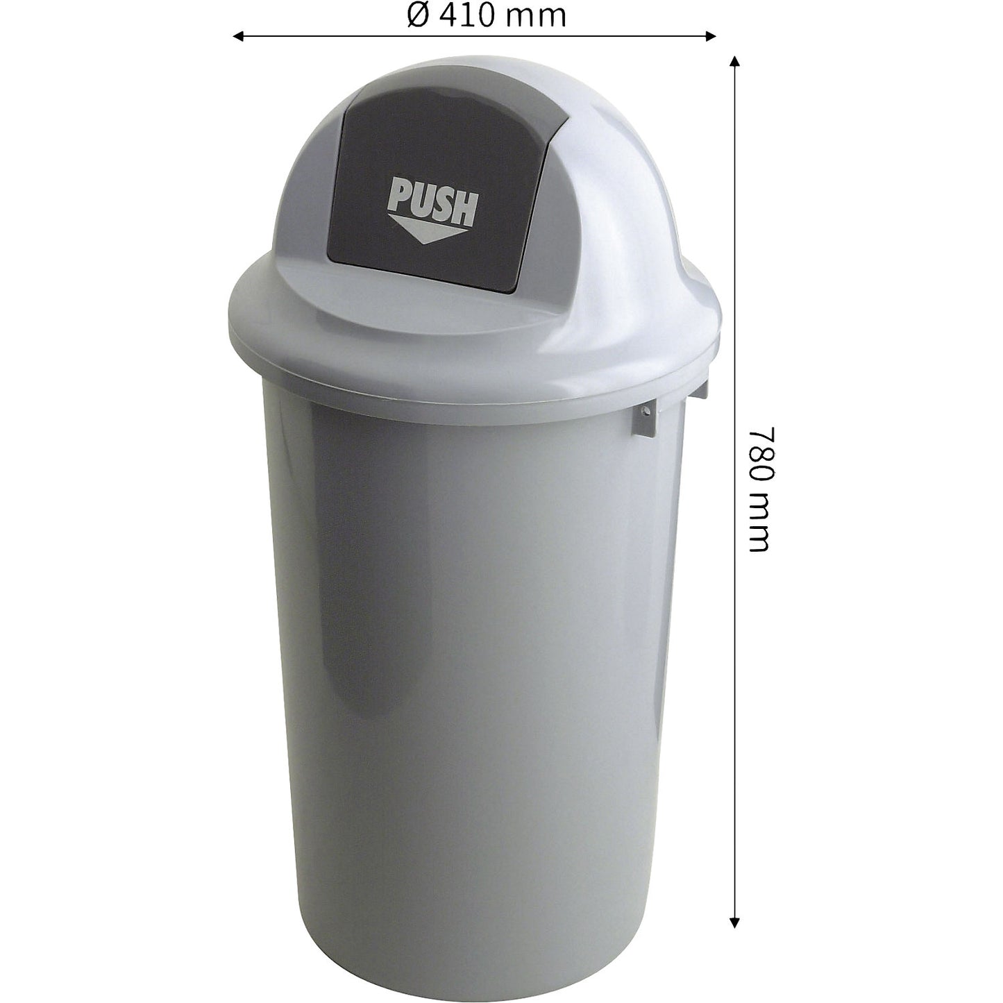 Waste collector with push lid, grey, capacity 47 l.