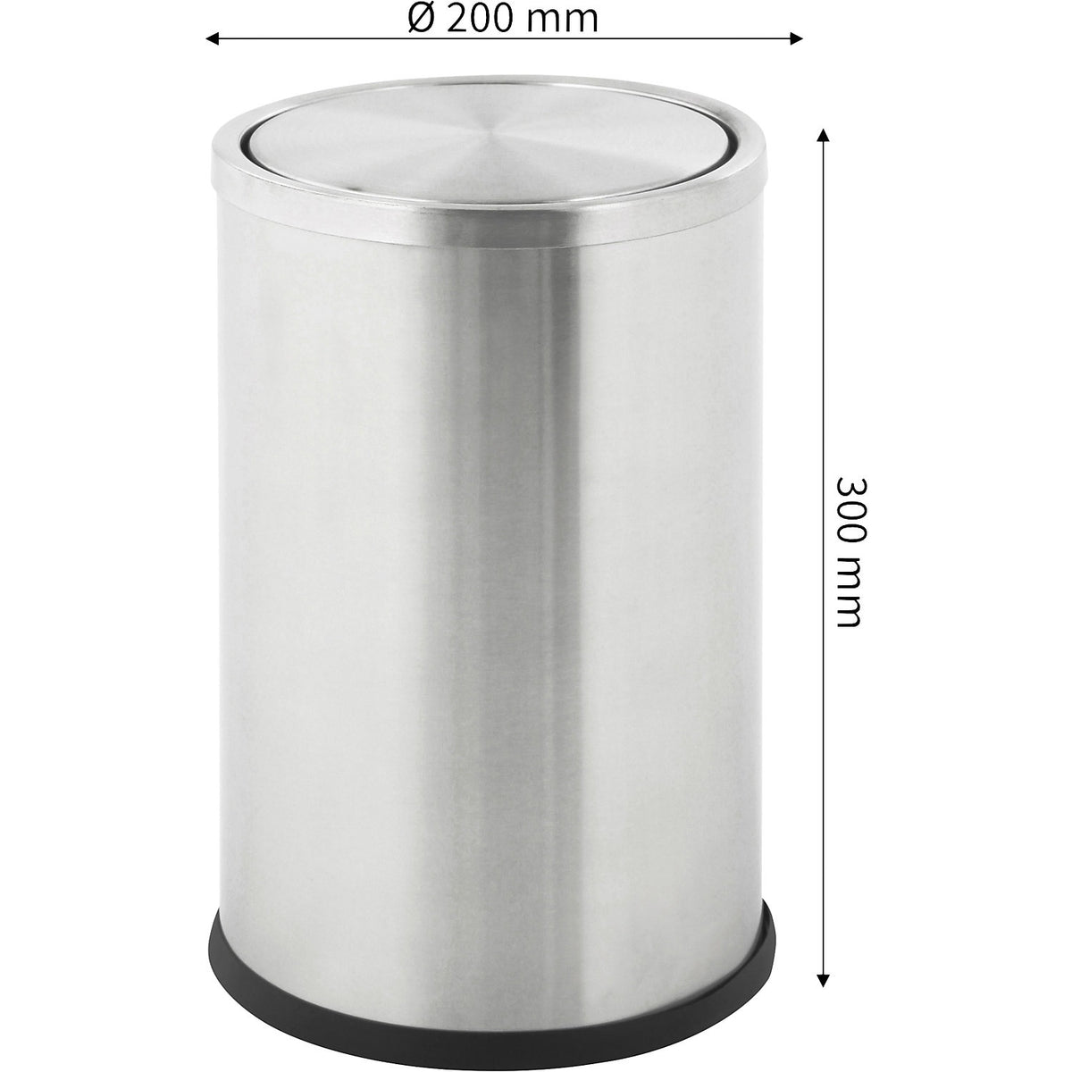 Waste collector with swing lid, capacity 10 l, HxØ 300 x 200 mm, stainless steel, matt finish.