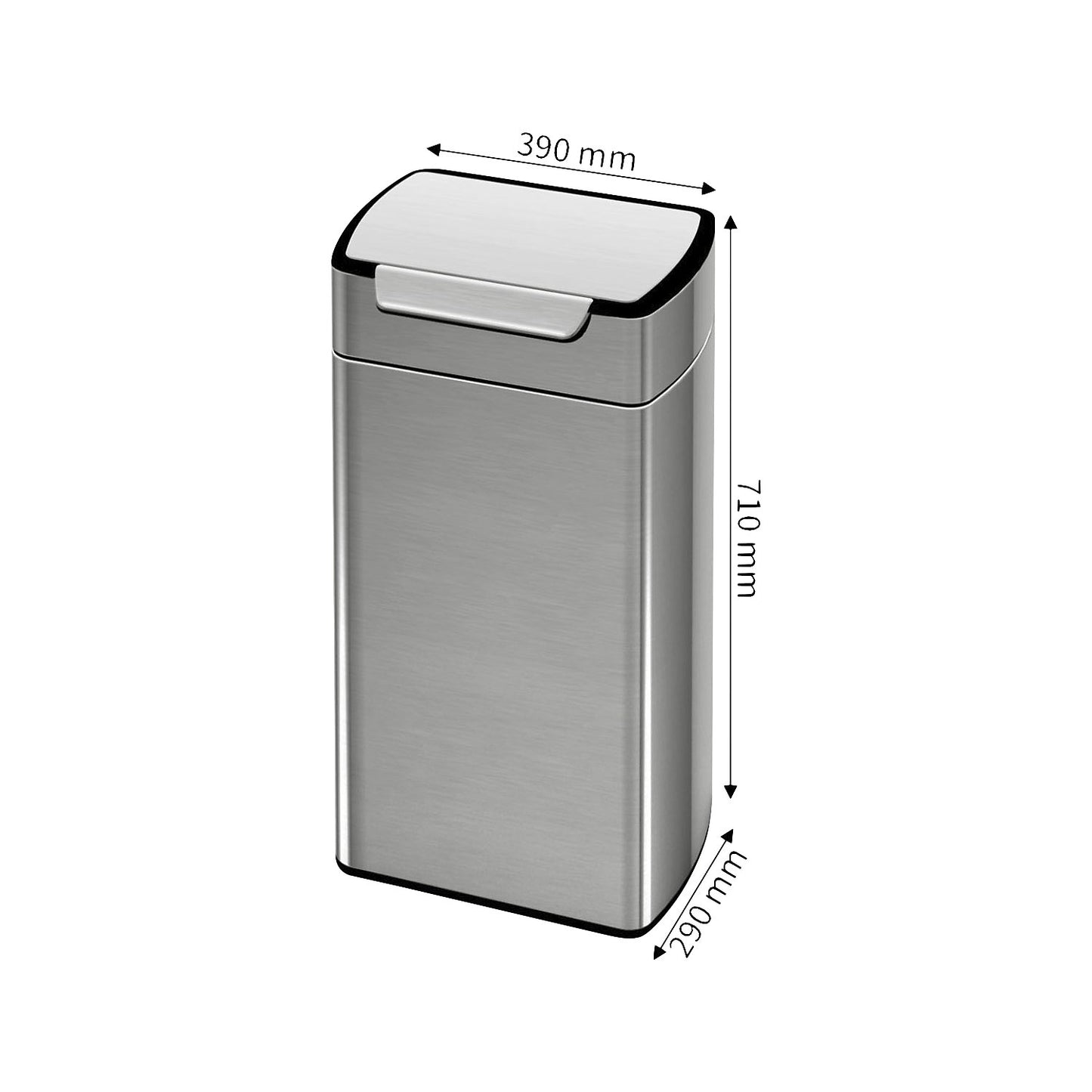 Touch waste collector, stainless steel, matt finish, capacity 30 l, HxWxD 710 x 390 x 290 mm.