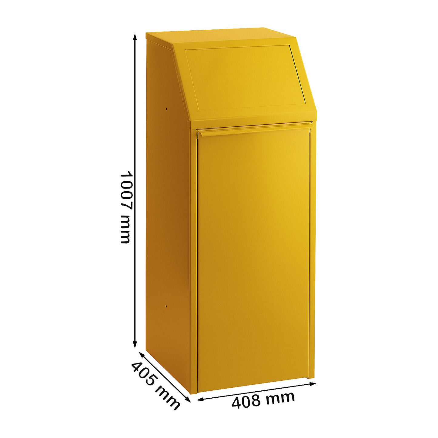 Sheet steel recyclable waste collector, capacity 70 l, WxHxD 408 x 1007 x 405 mm, yellow.