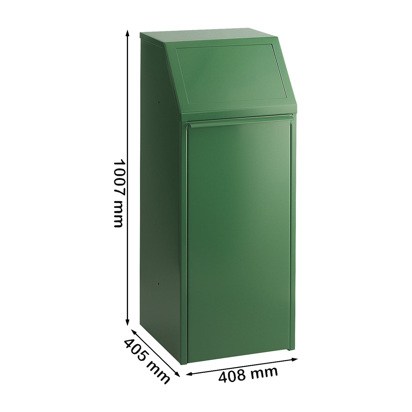 Sheet steel recyclable waste collector, capacity 70 l, WxHxD 408 x 1007 x 405 mm, green.