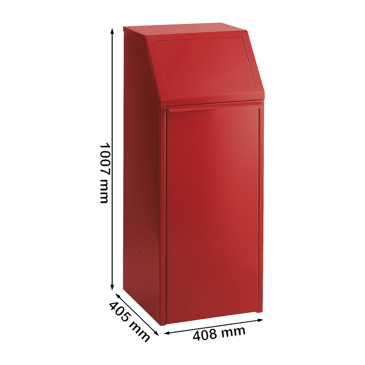 Sheet steel recyclable waste collector, capacity 70 l, WxHxD 408 x 1007 x 405 mm, red.