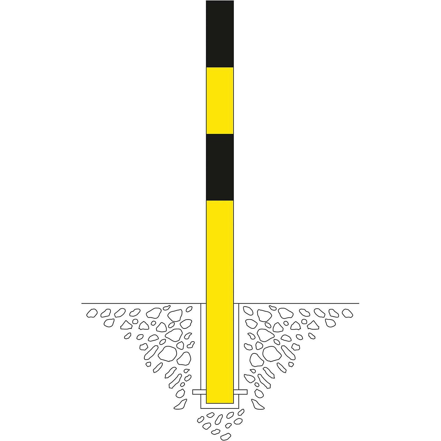 Bollard Morion, for setting in concrete, Ø 76 mm, painted black/yellow, 2 eyelets.
