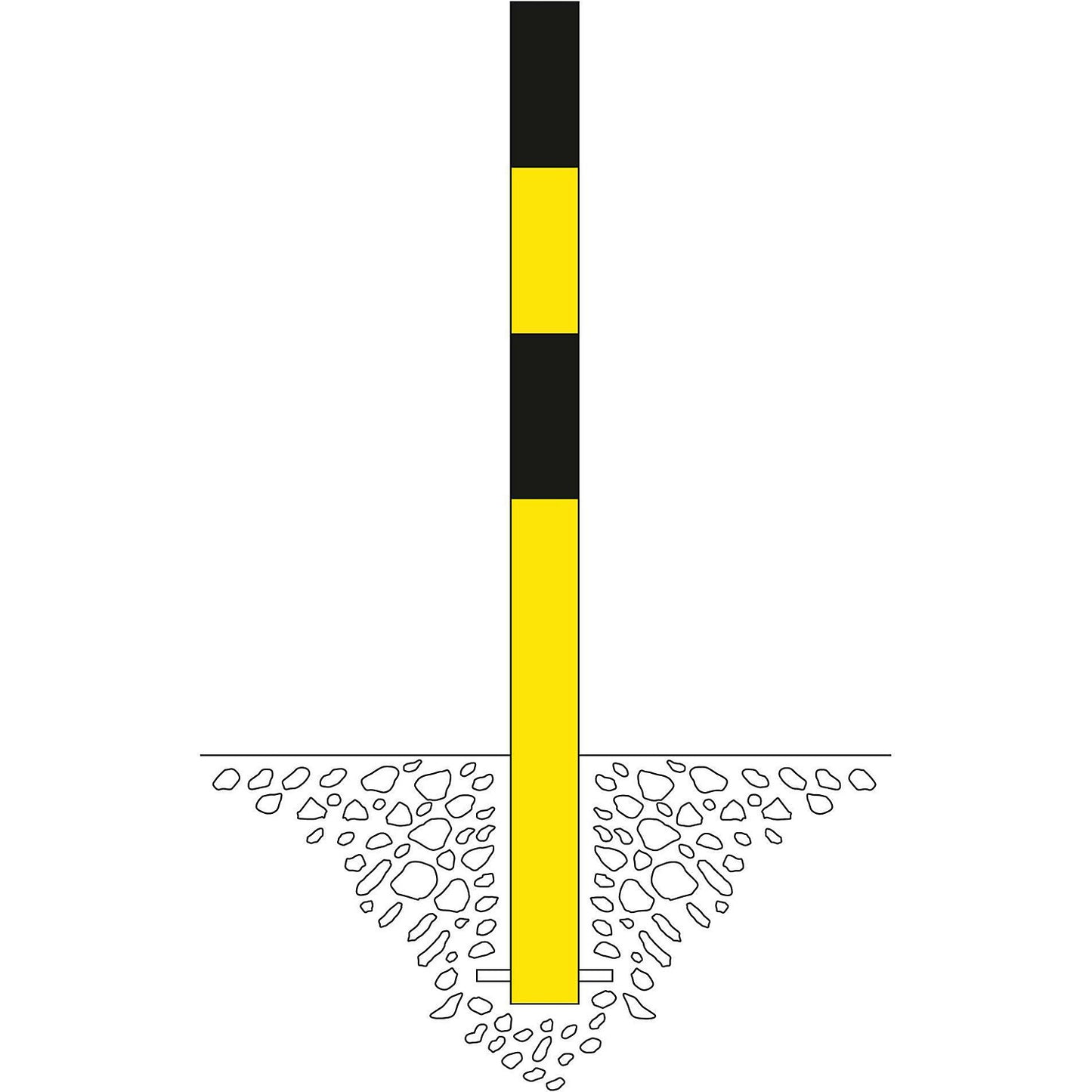 Bollard Morion, for setting in concrete, Ø 90 mm, painted black/yellow, 1 eyelet.