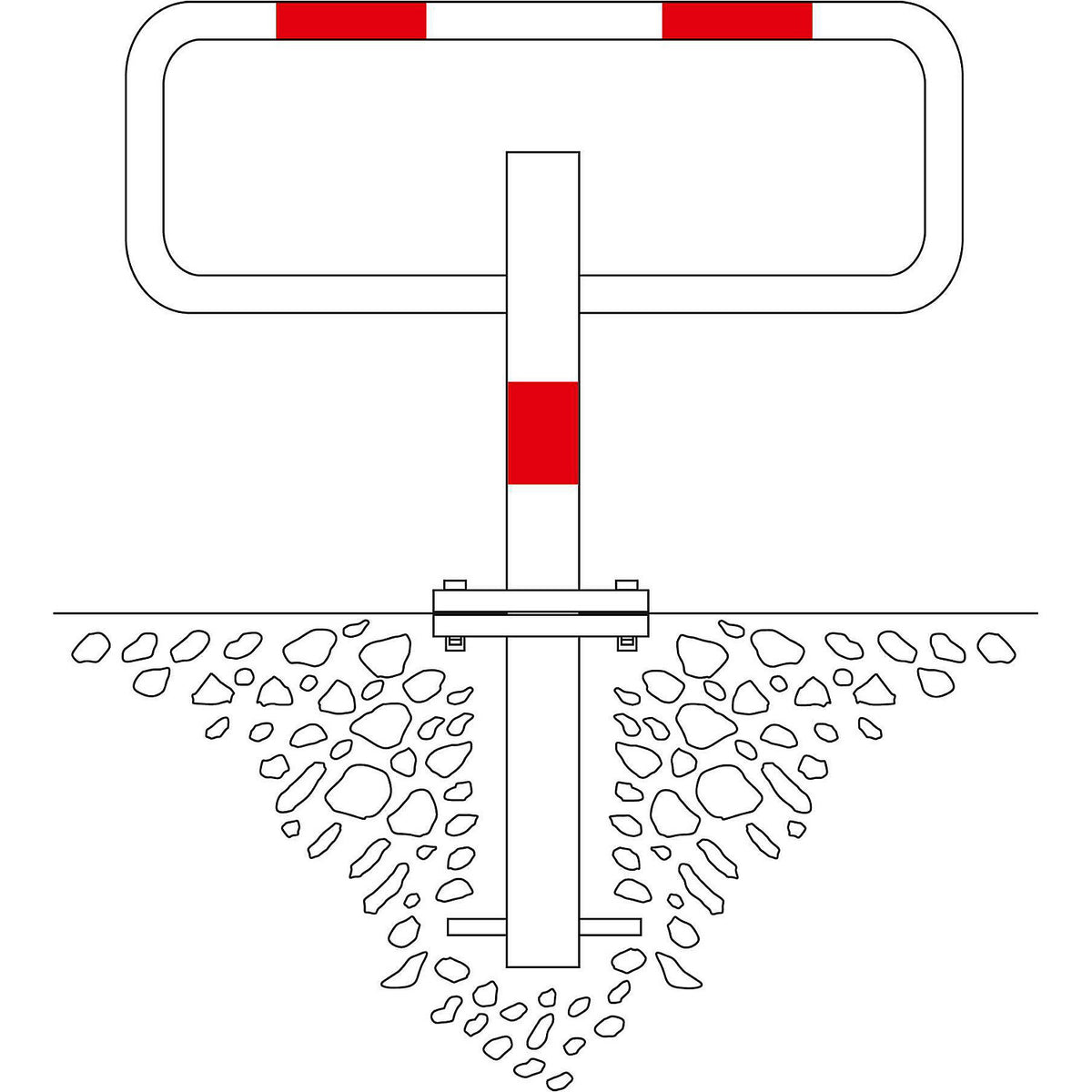 Parking barrier, for concreting in, reflective white/red.
