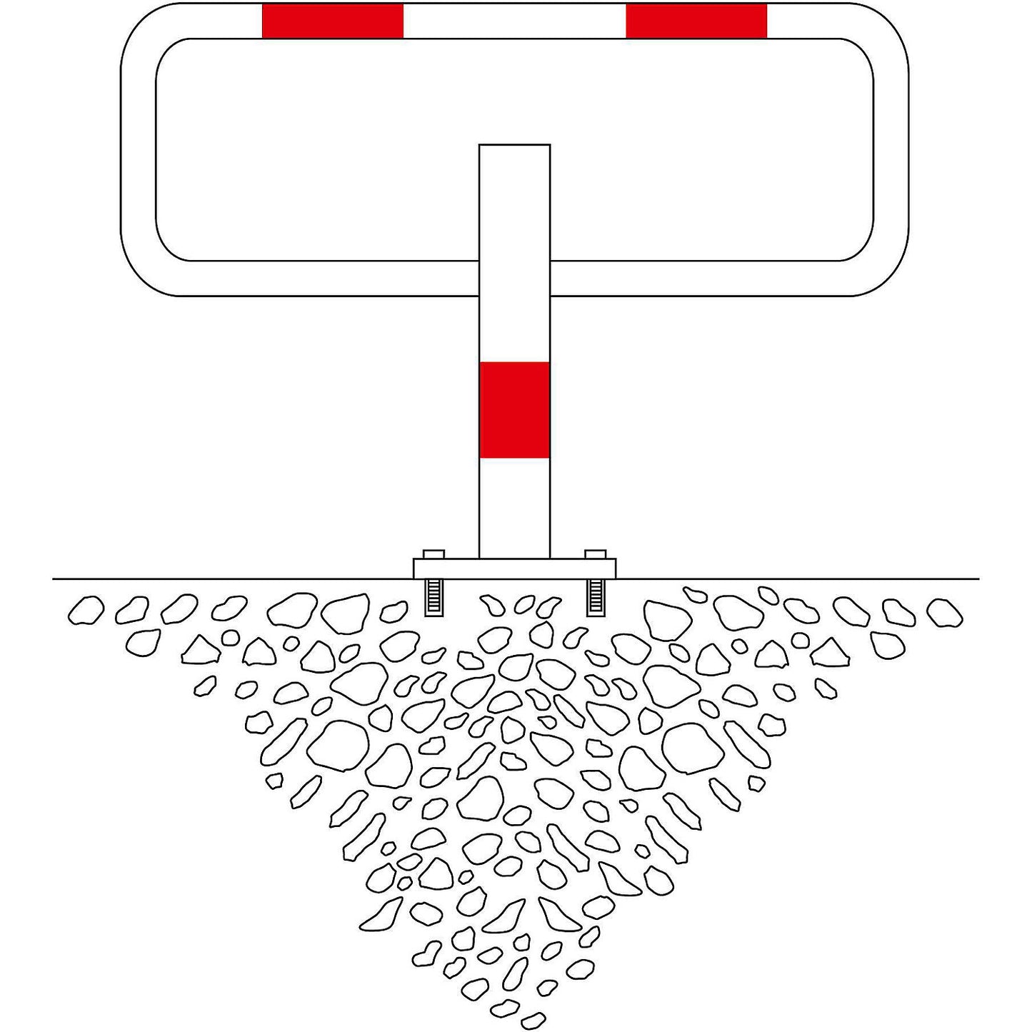 Parking barrier, for bolting in place, hot dip galvanised/reflective red.
