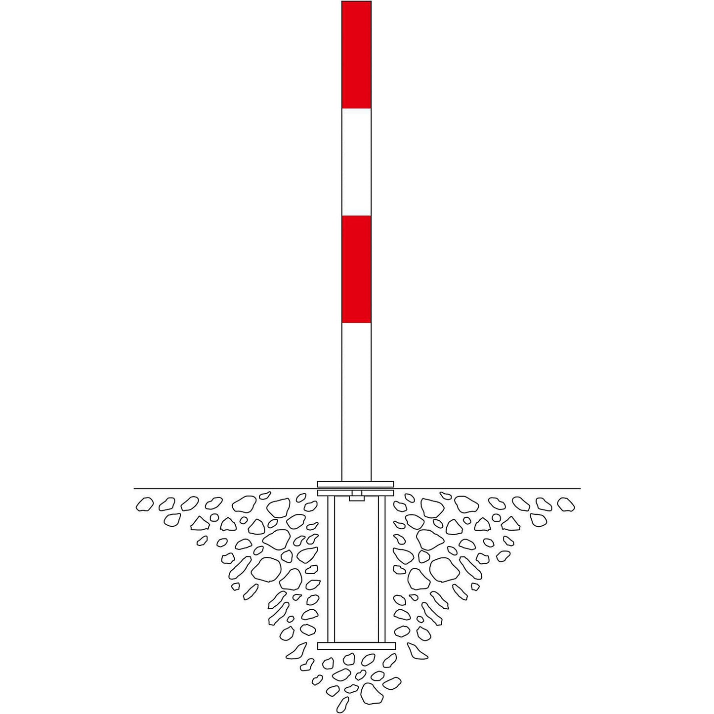 Barrier post made of steel, for setting in concrete, Ø 60 mm, red/white, 2 chain eyelets.
