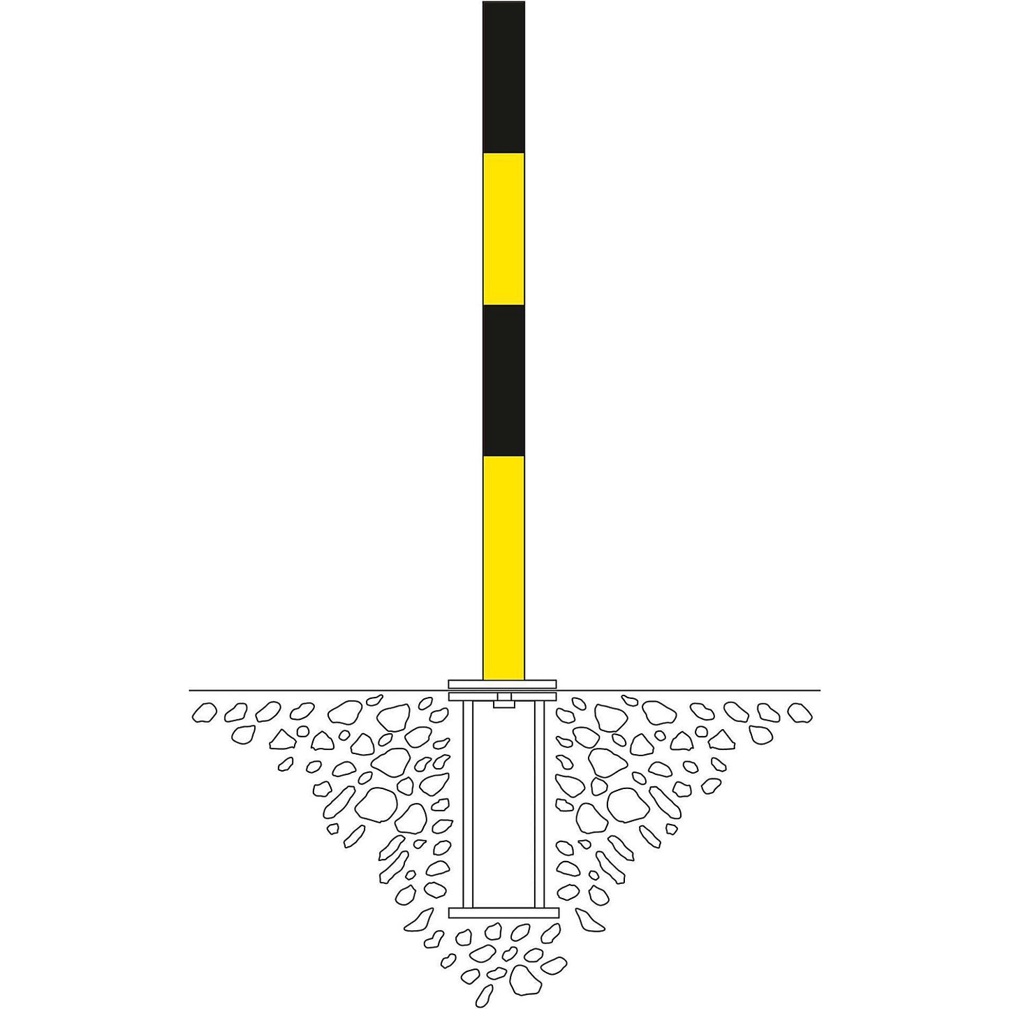 Barrier post made of steel, for setting in concrete, Ø 60 mm, black/yellow, 1 chain eyelet.