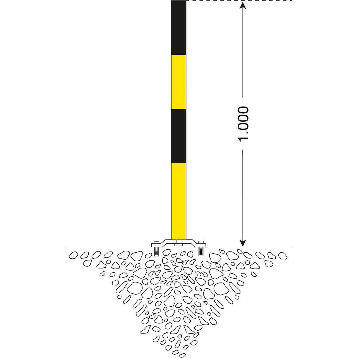 Barrier post made of steel, for bolting in place, Ø 60 mm, black/yellow, 1 chain eyelet.
