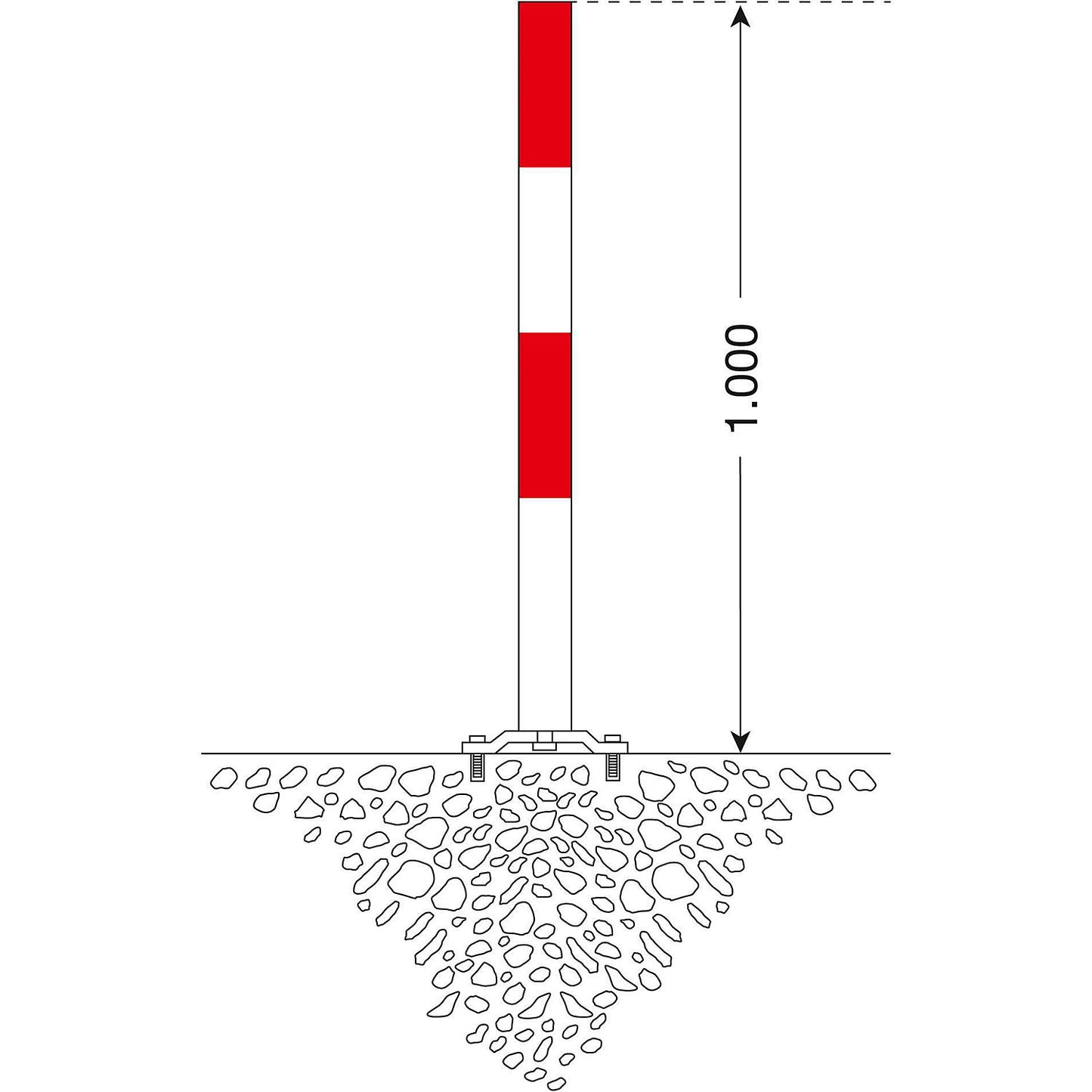 Barrier post made of steel, for bolting in place, 70 x 70 mm, red/white.