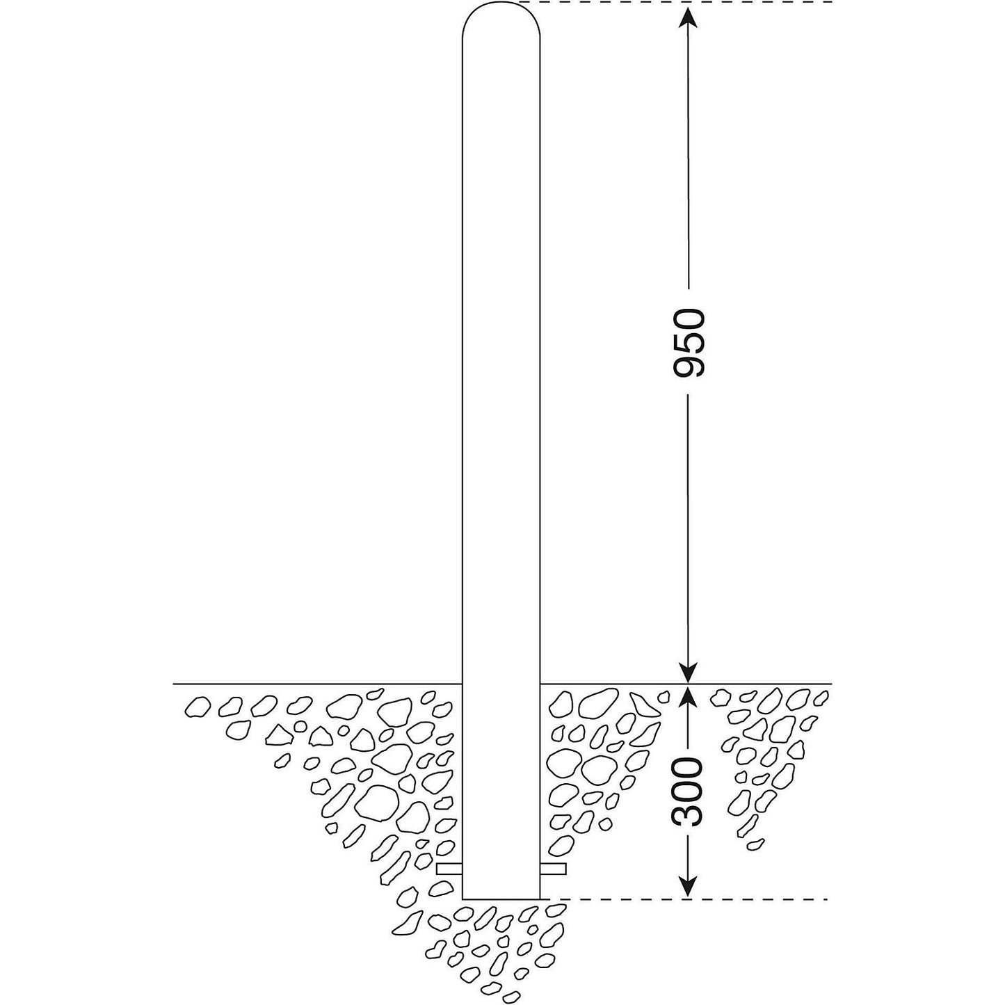 City bollard, height 1250 mm, for concreting in, Ø 108 mm.