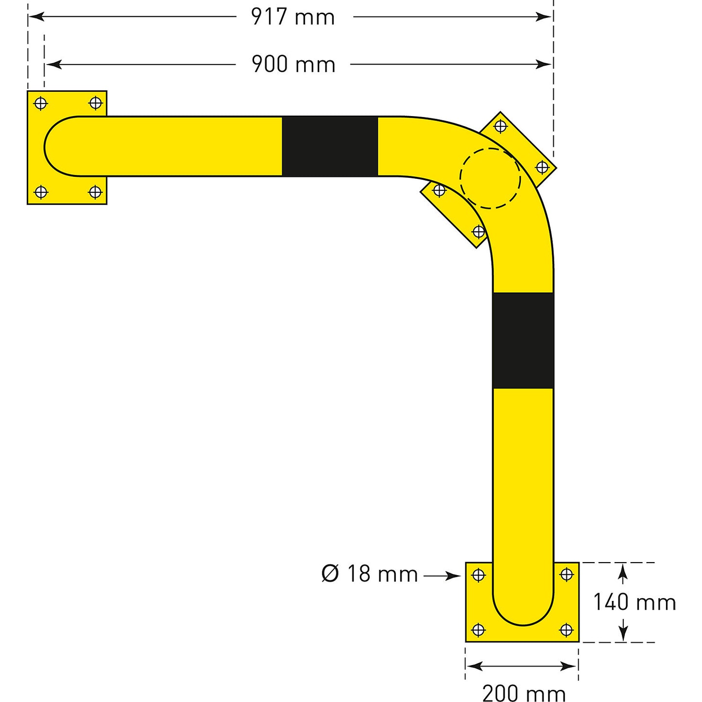 Crash protection corner XL, Ø 108 mm, for indoor areas, height 600 mm.