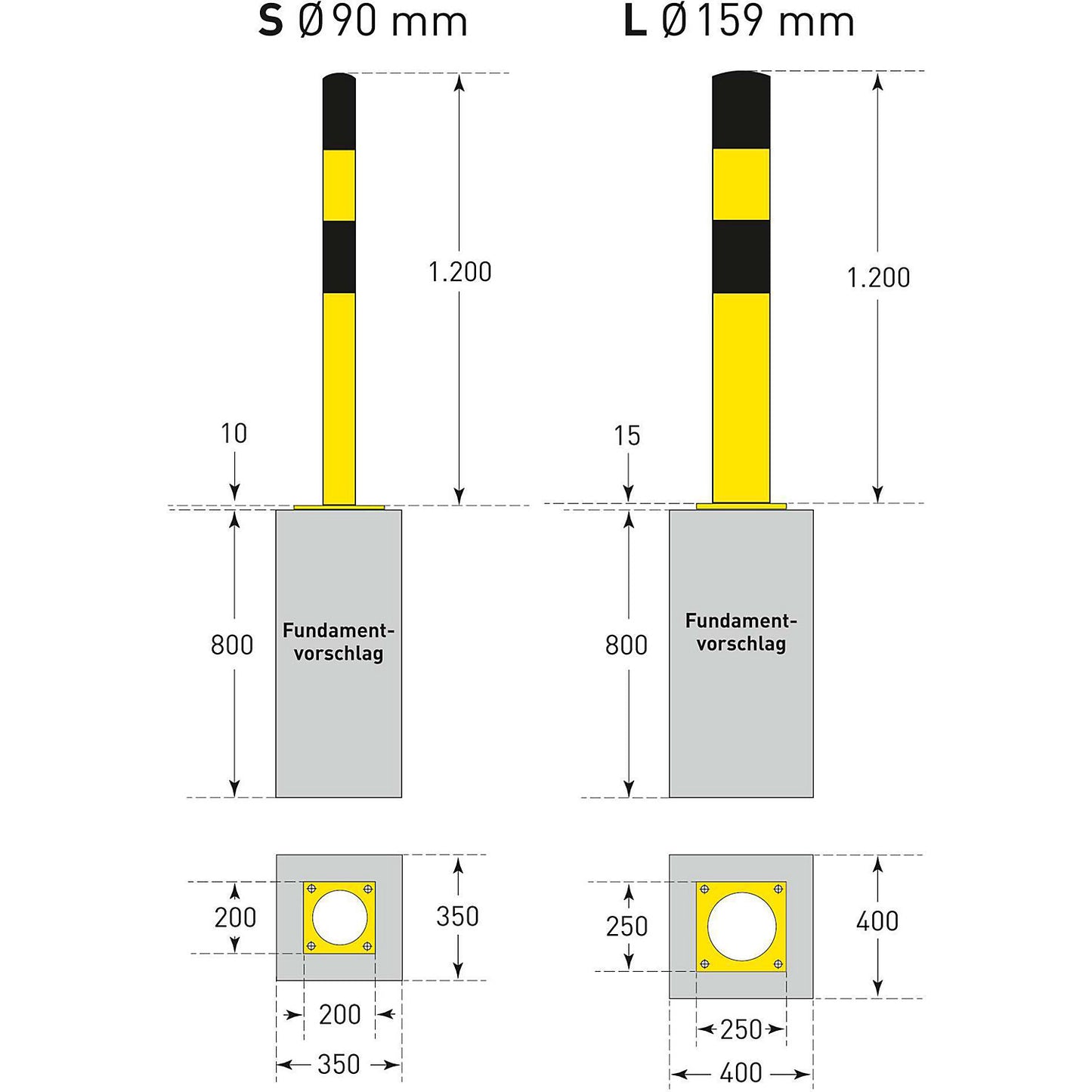 Crash protection bollard, size S, red/white, for bolting in place.
