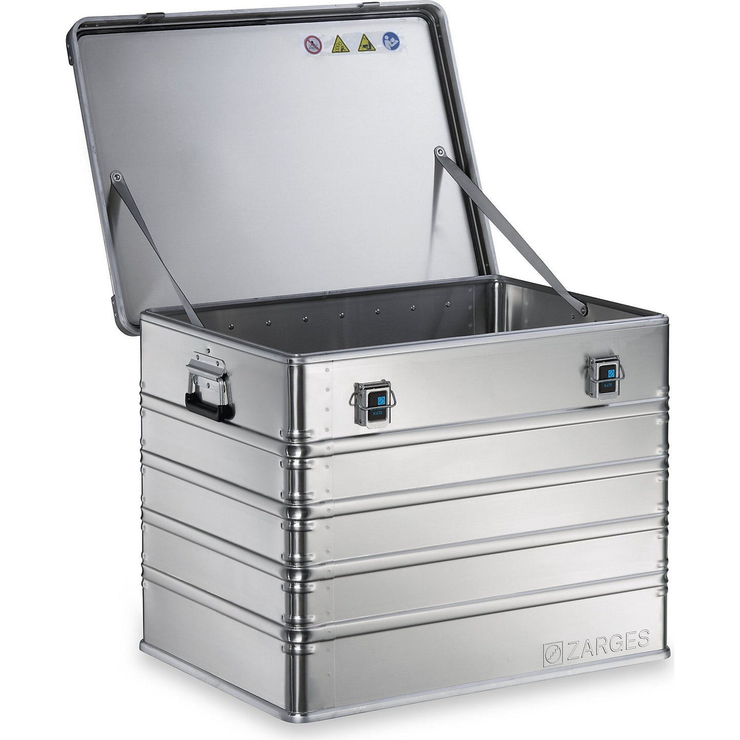 Aluminium transport case, capacity 239 l, internal LxWxH 750 x 550 x 580 mm, robust construction.