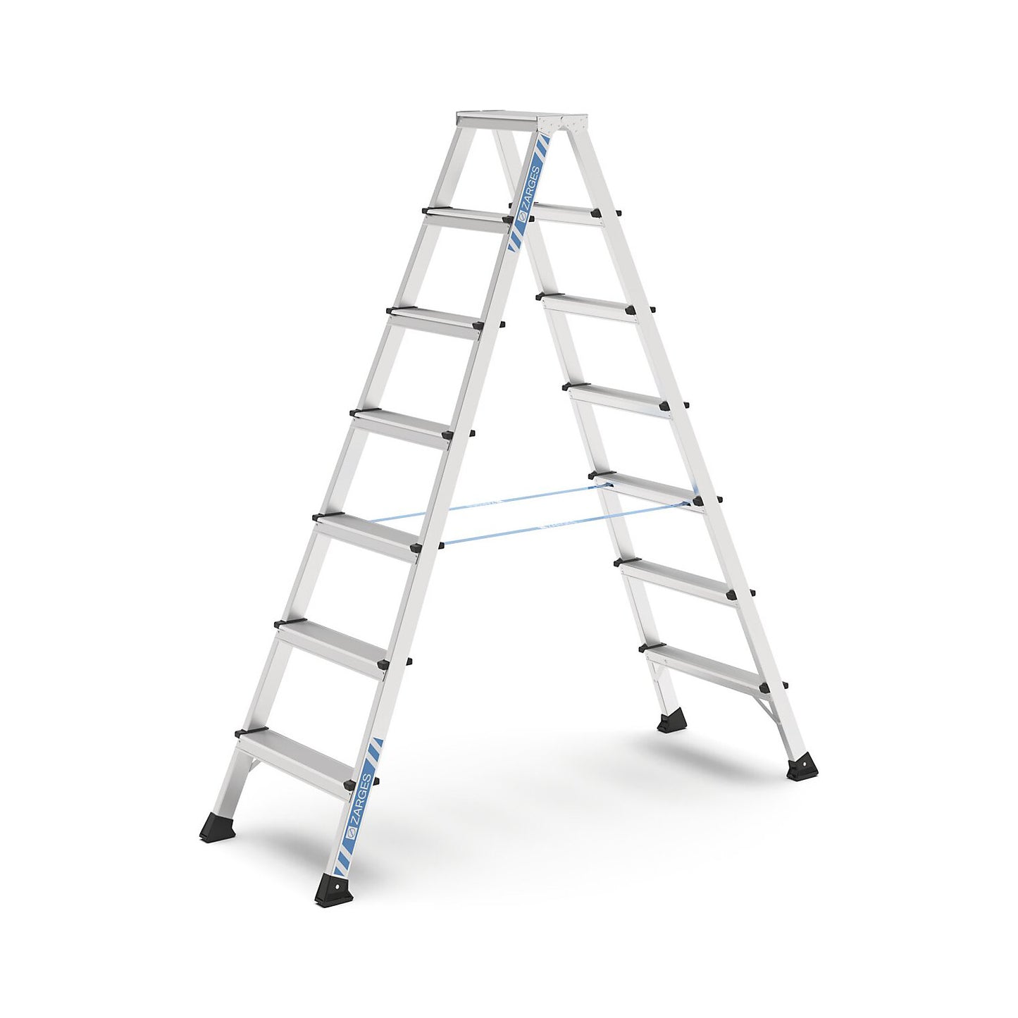Professional step ladder, anodised, double sided, 2 x 7 steps.