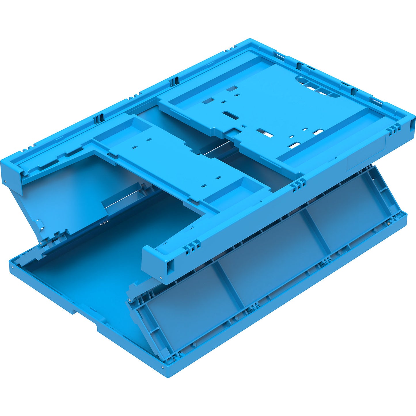 Polypropylene folding box, capacity 63 l, blue, solid design with access flap at one end.