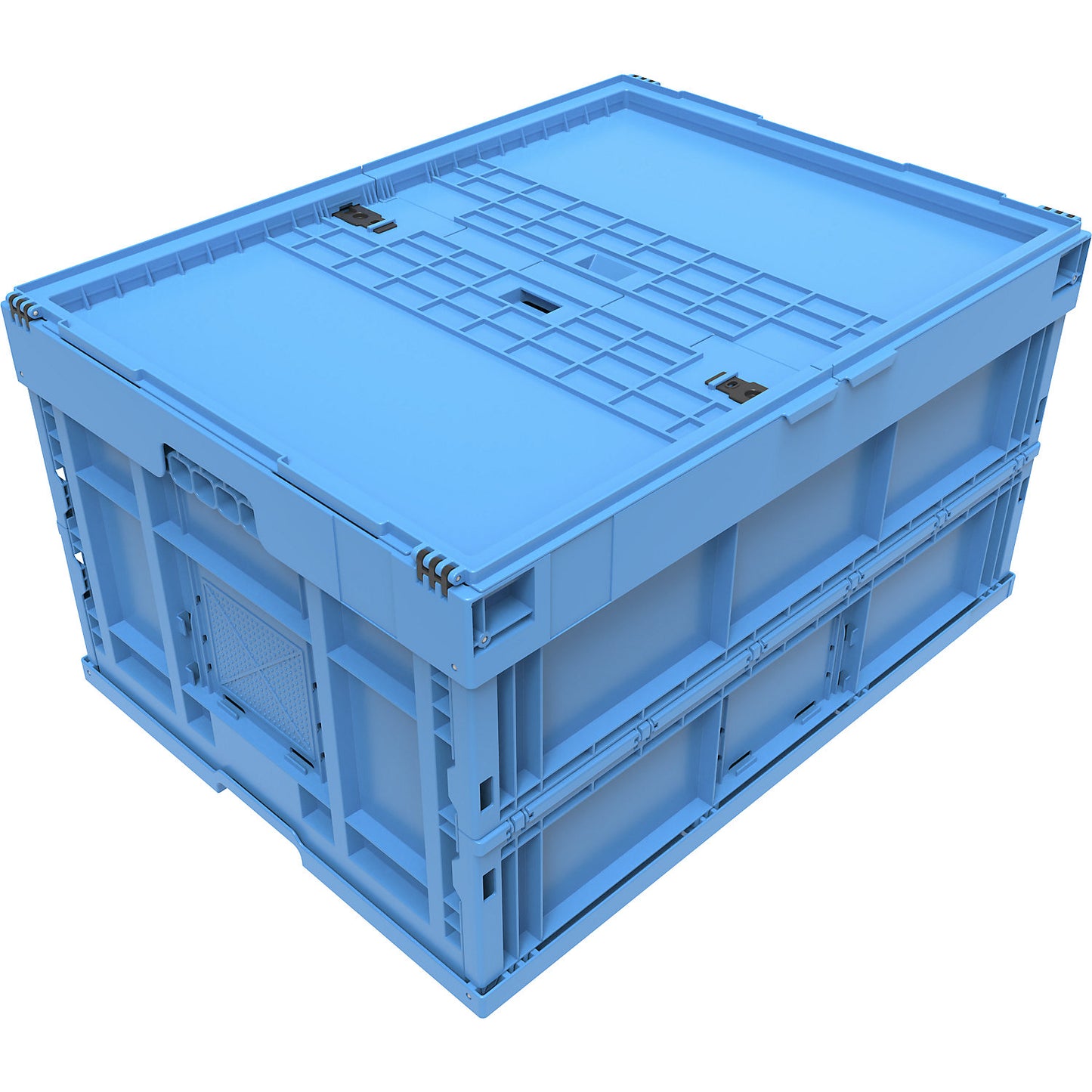 Polypropylene folding box, capacity 200 l, with hinged lid, blue.