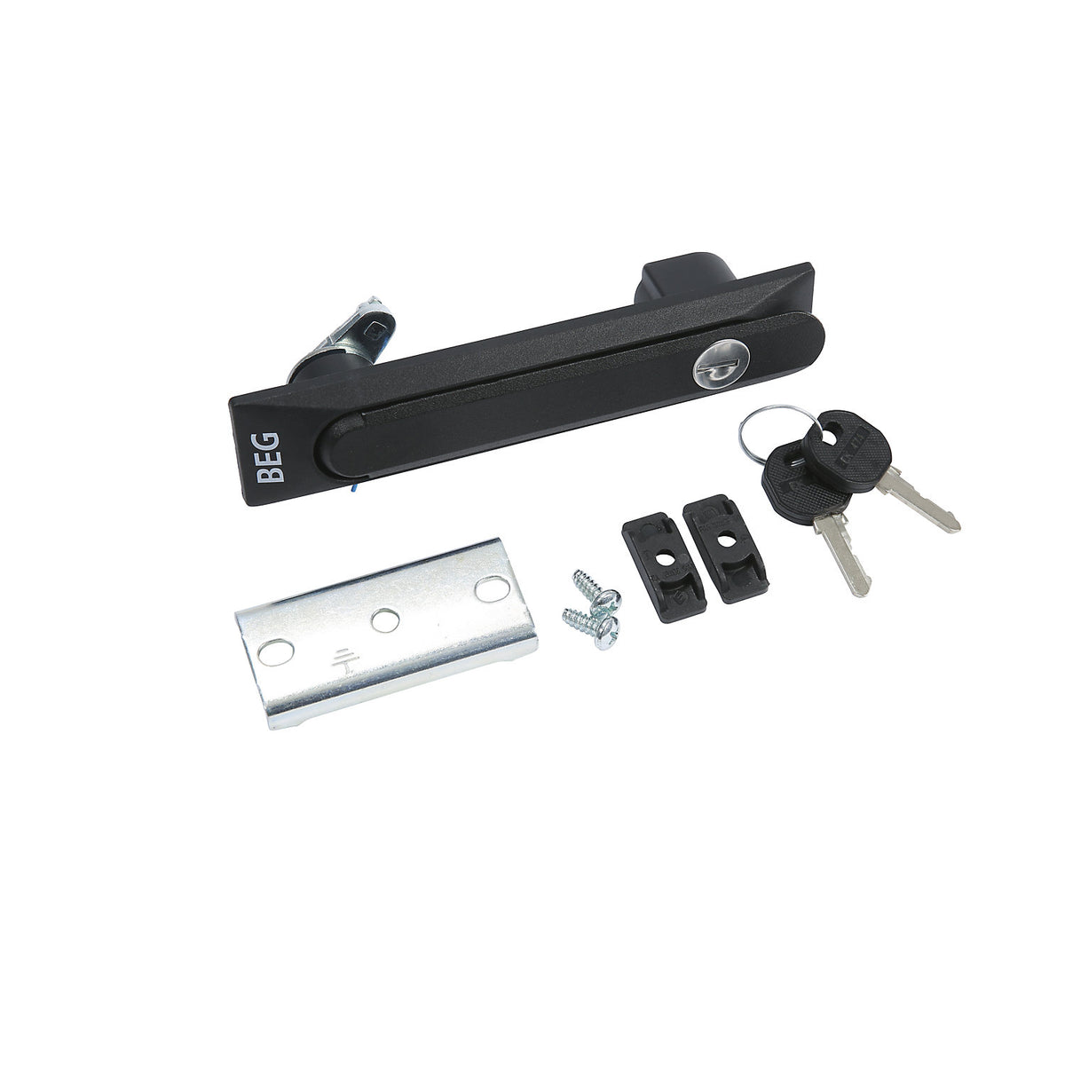 Rotary lever with lock, for cupboard trolley, black / silver.