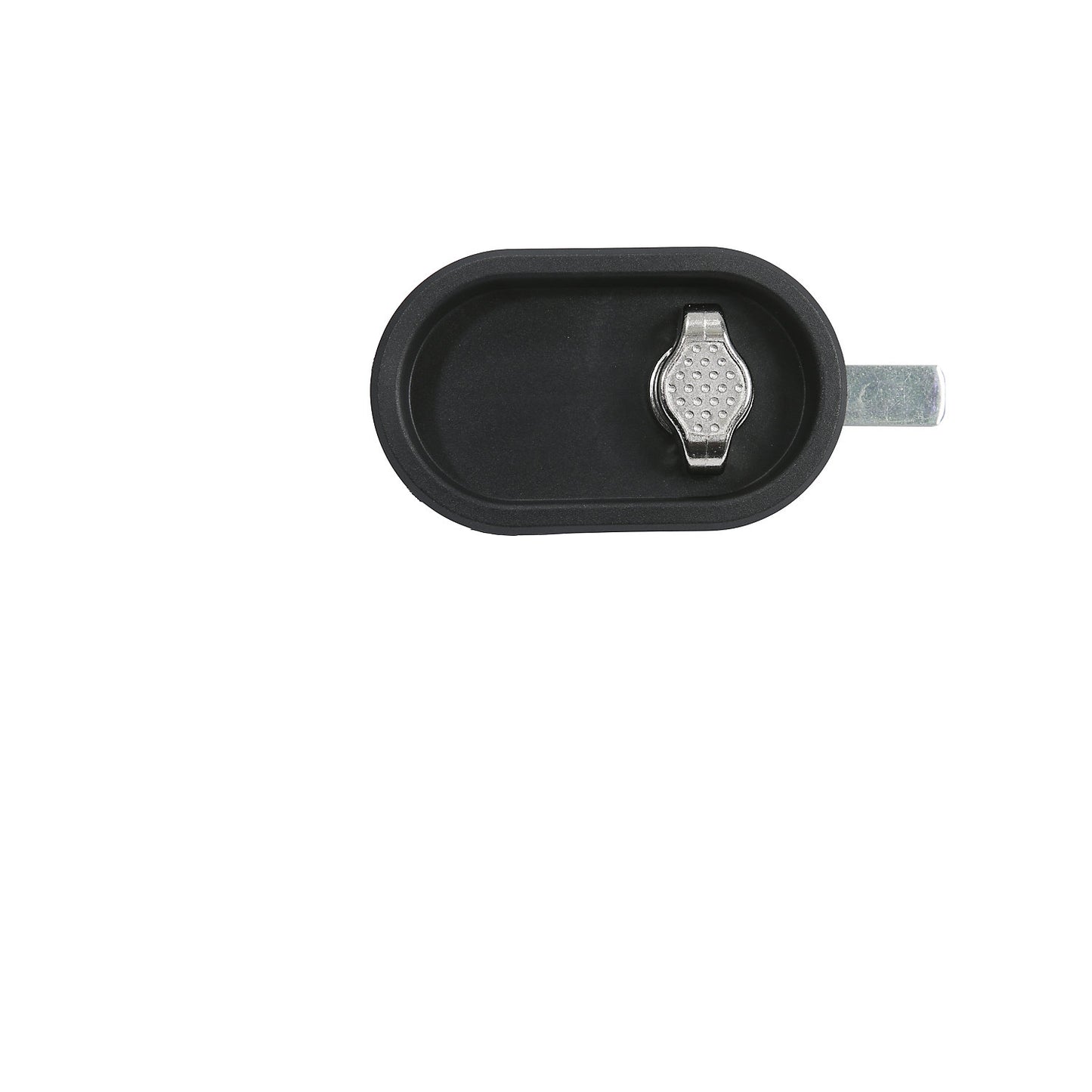 Rotary bolt lock, with protective plastic, black / silver.