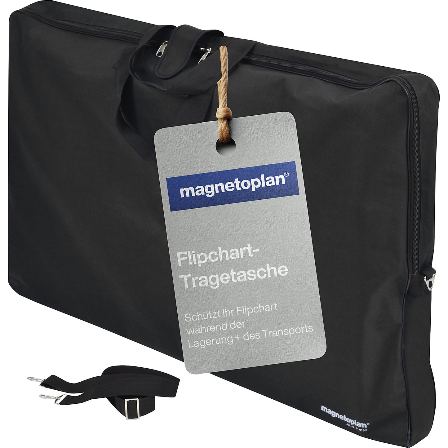 Flip chart carrying bag, black, size 1150 x 750 x 80 mm, incl. shoulder strap and hand straps.