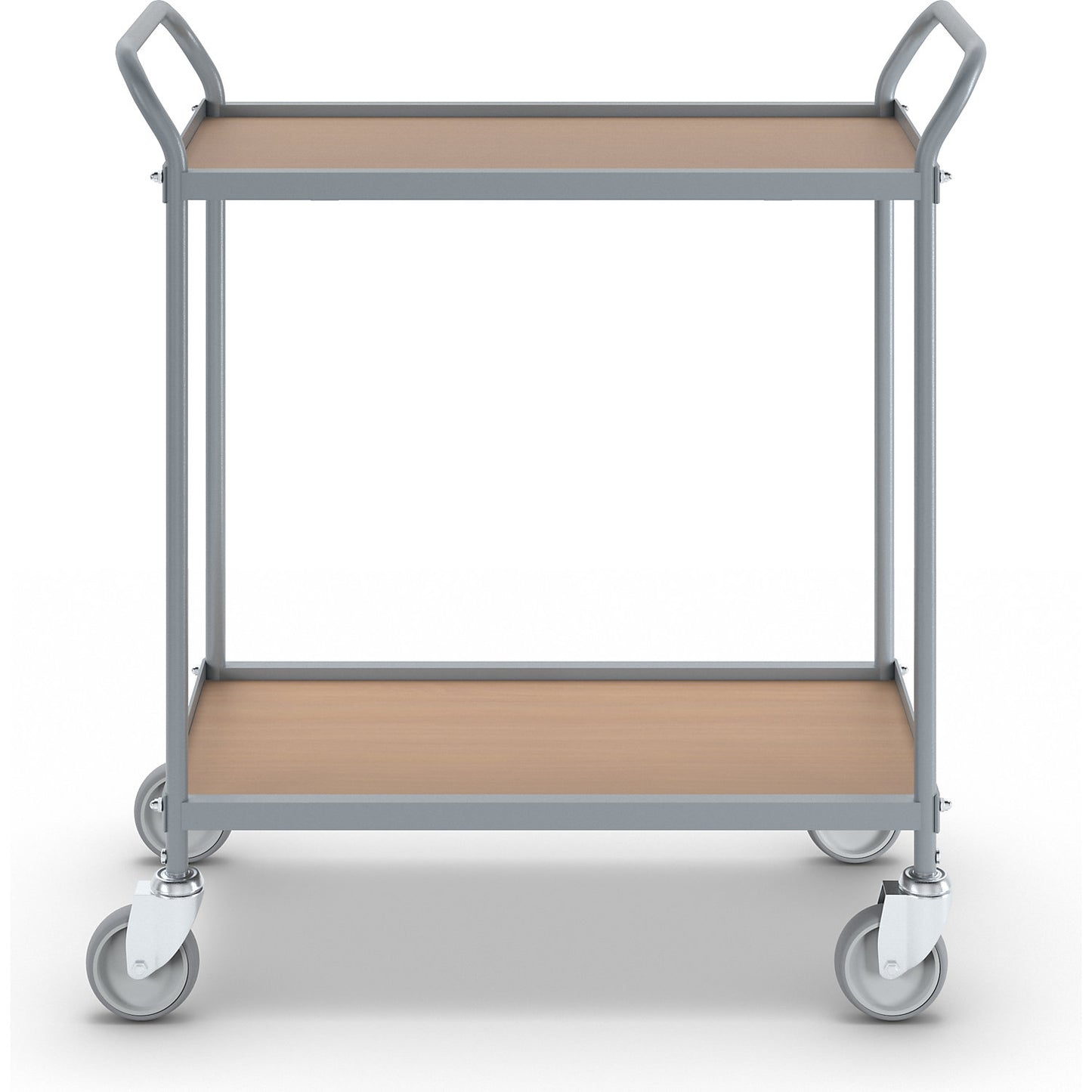 Serving trolley, shelf height 530 mm, 2 shelves, with 4 swivel castors, wheel Ø 100 mm.