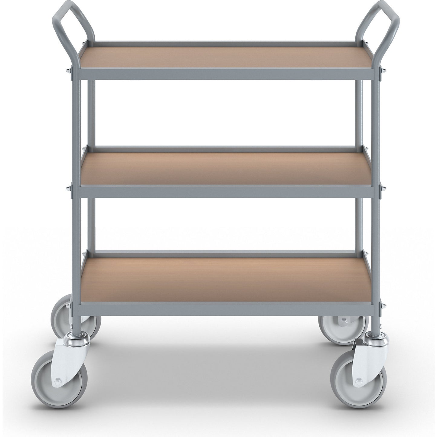 Serving trolley, shelf height 250 mm, 3 shelves, with 4 swivel castors, wheel Ø 125 mm.