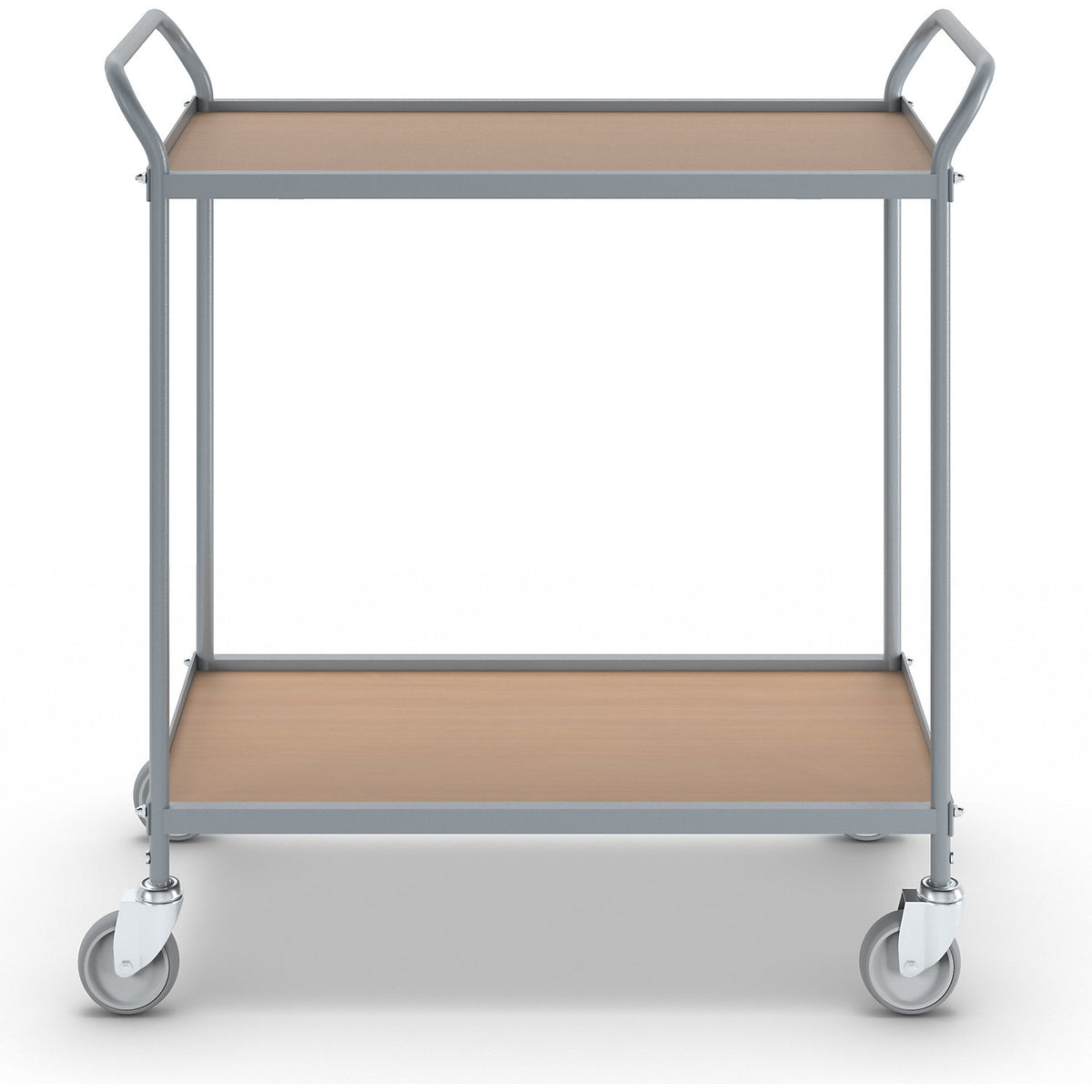 Serving trolley, shelf height 590 mm, 2 shelves, with 4 swivel castors, wheel Ø 100 mm.