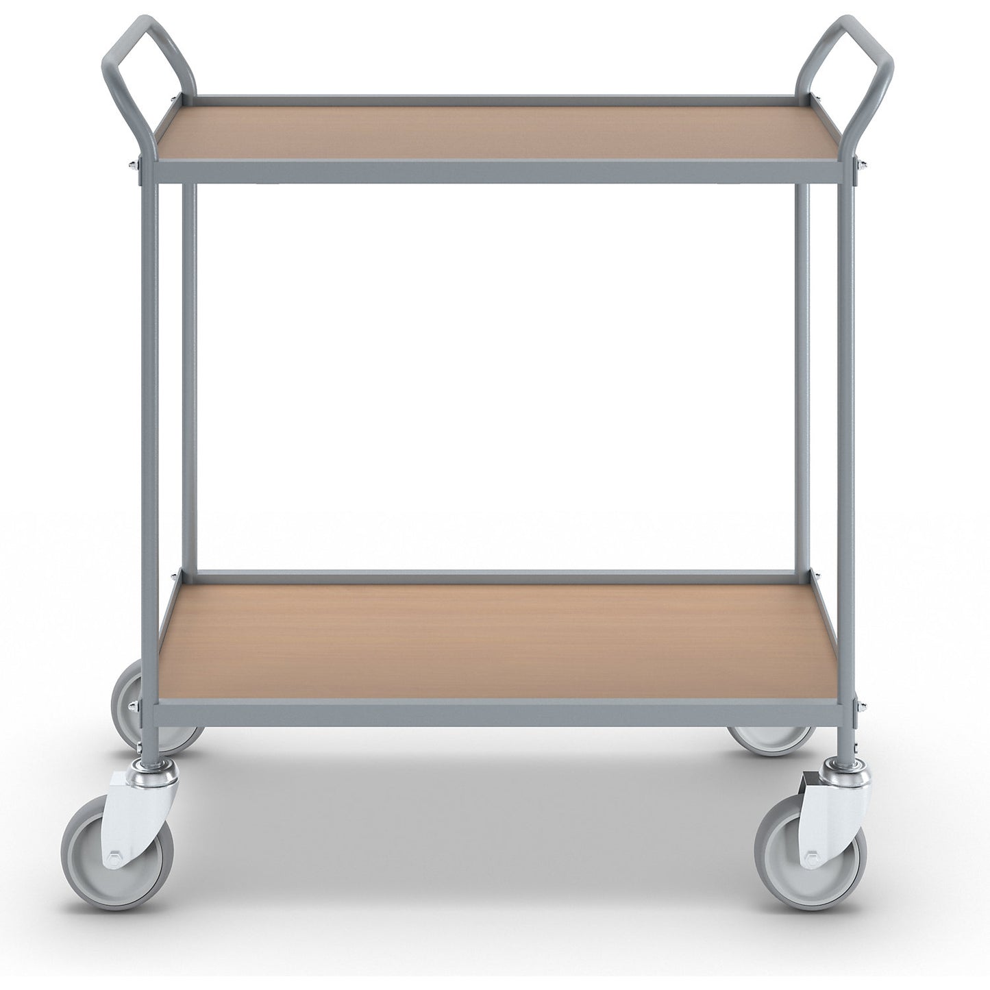 Serving trolley, shelf height 590 mm, 2 shelves, with 4 swivel castors, wheel Ø 125 mm.