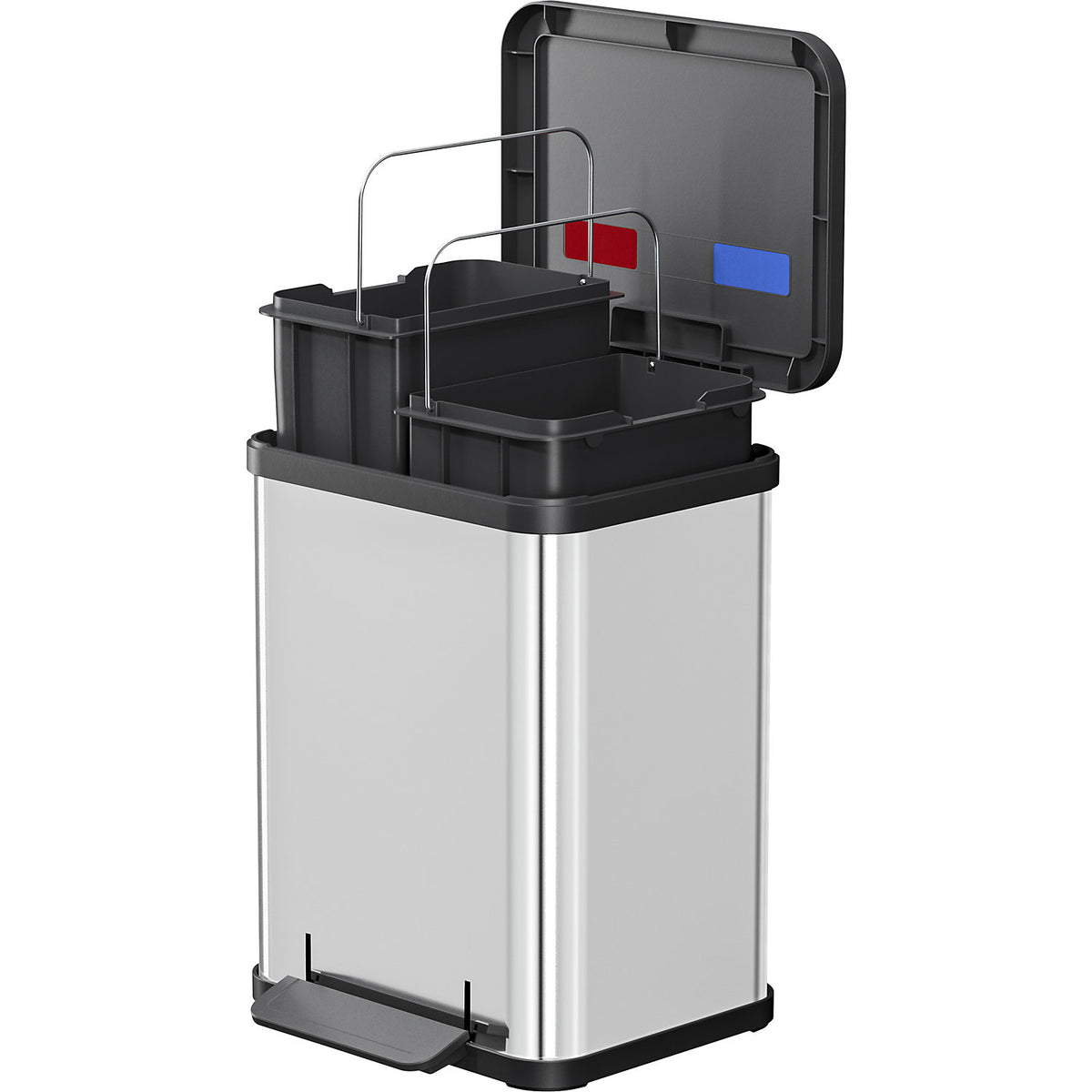 Eco waste collector with pedal, duo Plus M, capacity 2 x 9 l, stainless steel.
