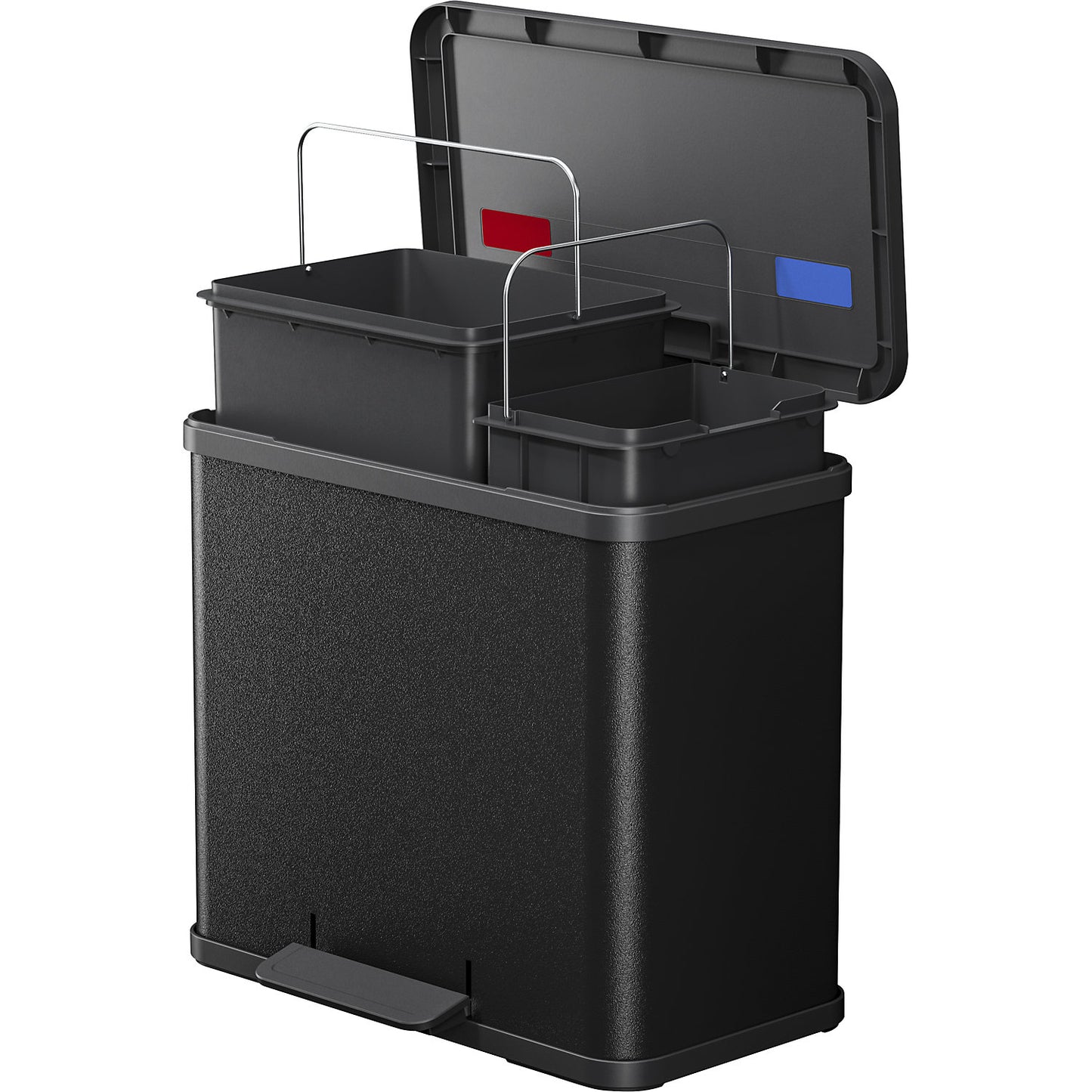 Eco waste collector with pedal, duo Plus L, capacity 9 + 17 l, black.