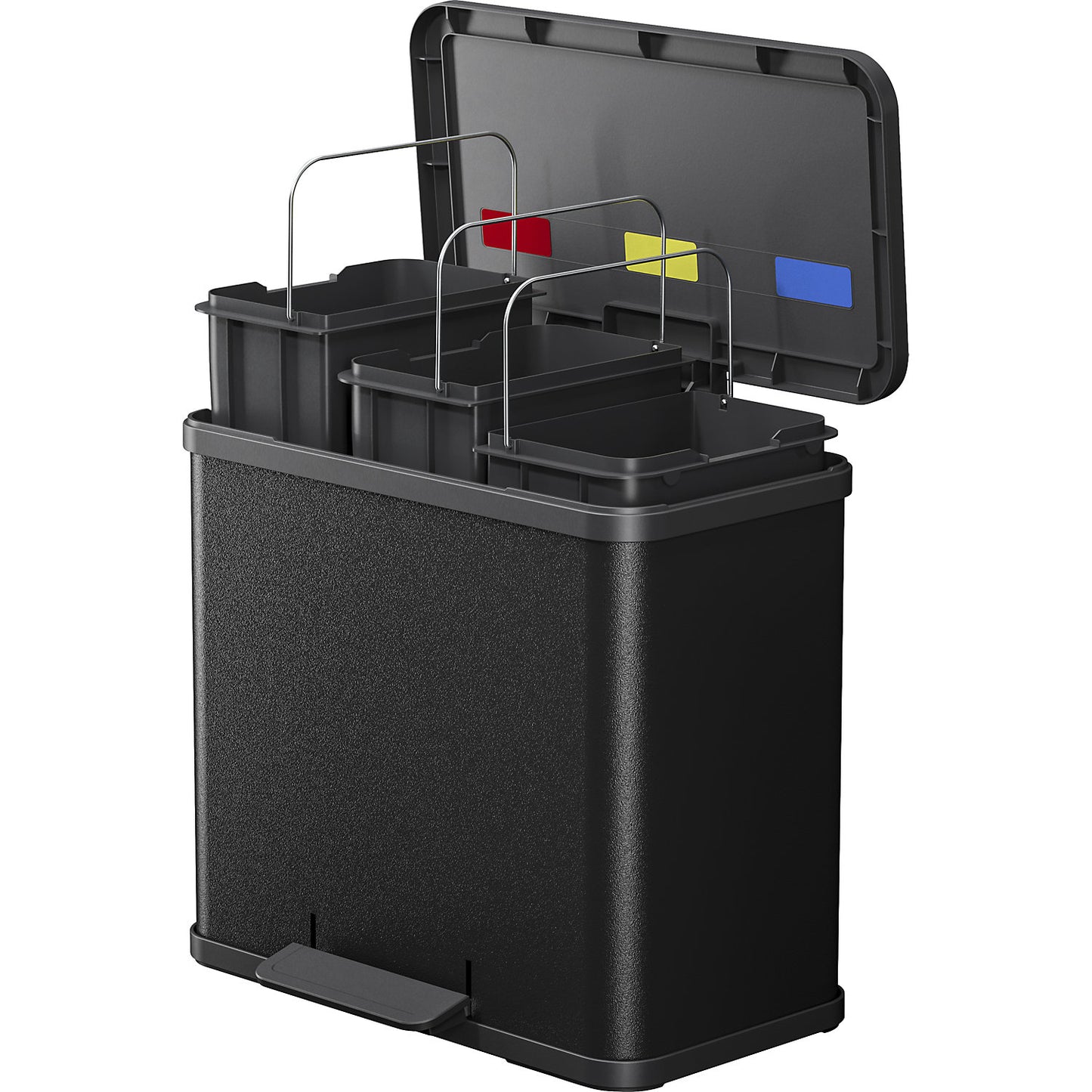 Eco waste collector with pedal, trio Plus L, capacity 3 x 9 l, black.