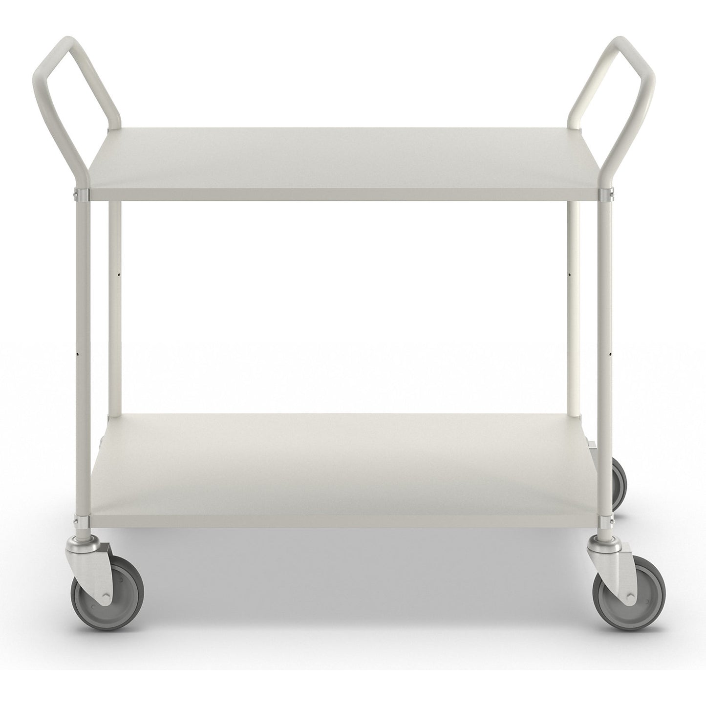 Lightweight shelf truck, height 940 mm, with 2 metal shelves, white, 4 swivel castors.