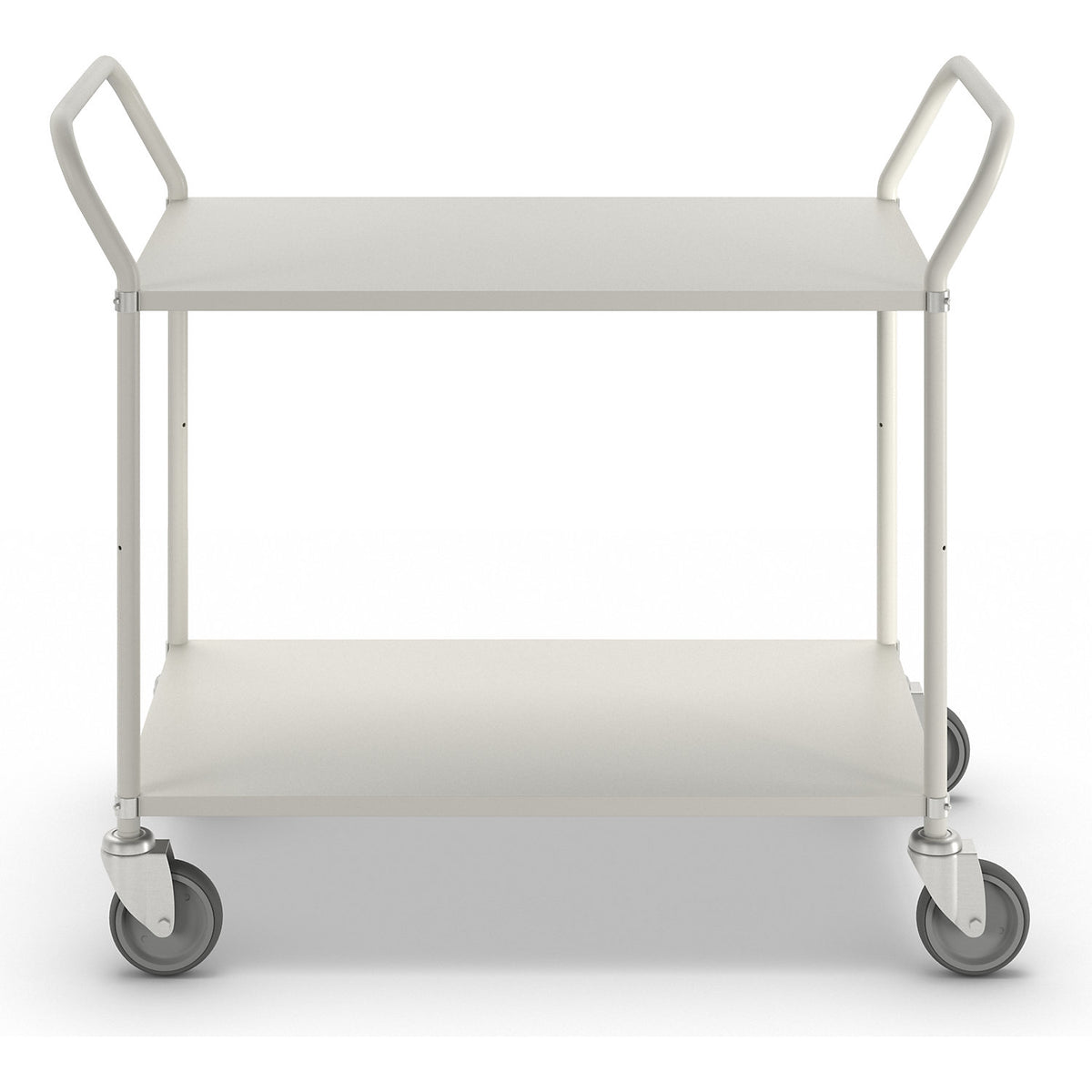 Lightweight shelf truck, height 940 mm, with 2 metal shelves, white, 4 swivel castors.