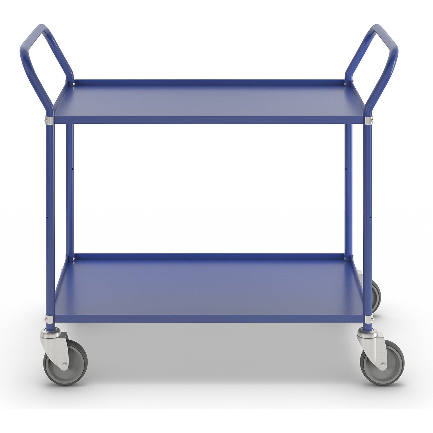 Lightweight shelf truck, height 940 mm, with 2 metal shelves, blue, 4 swivel castors.