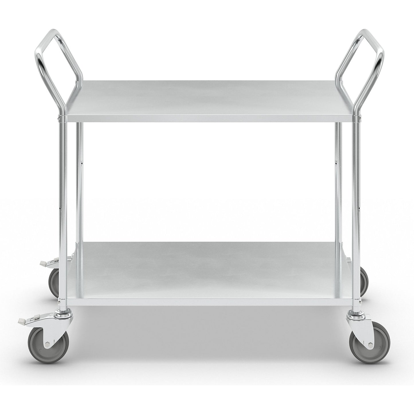 Lightweight shelf truck, height 940 mm, with 2 metal shelves, electrolytically zinc plated, 2 swivel castors with stops.