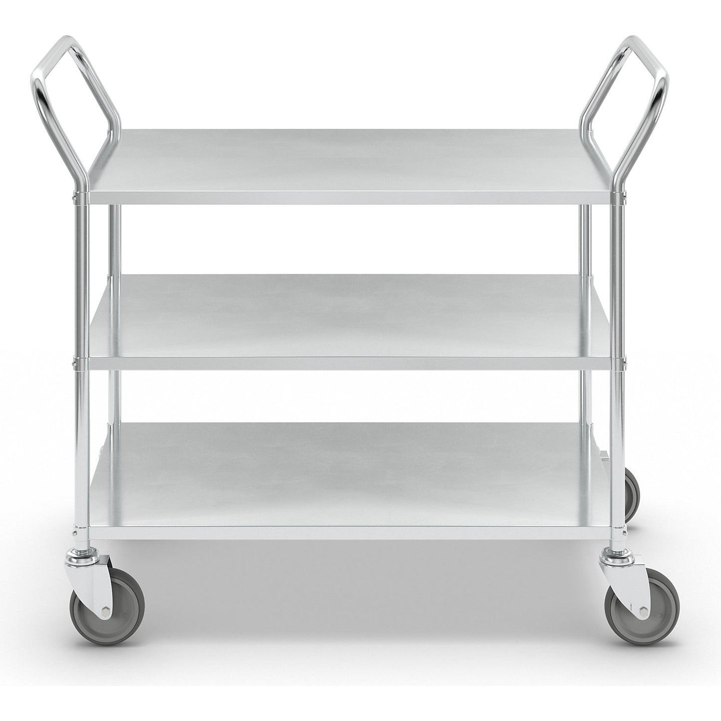 Lightweight shelf truck, height 940 mm, with 3 metal shelves, electrolytically zinc plated, 4 swivel castors.