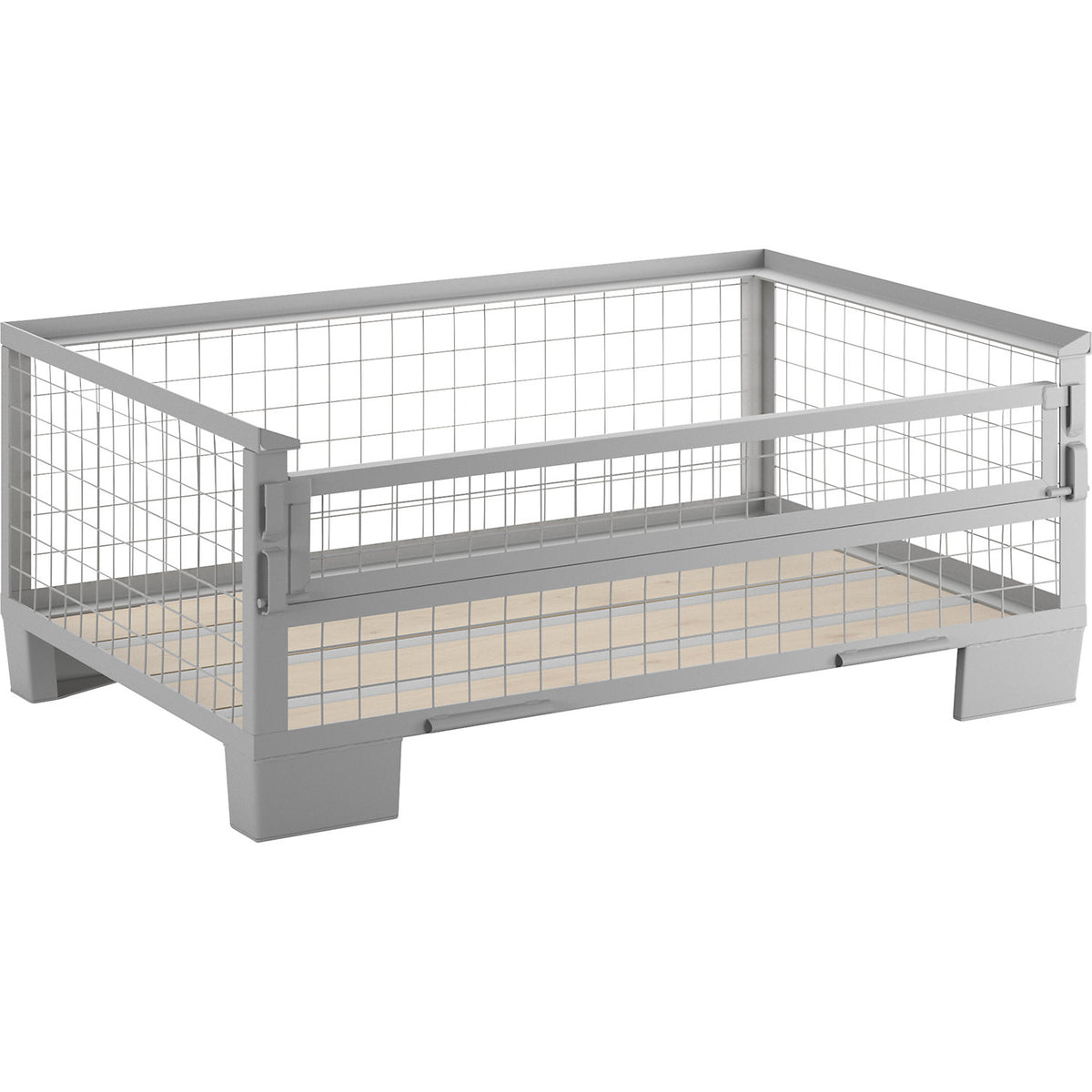 Mesh pallet, low profile, 1 long side with half drop gate, 1+ items.