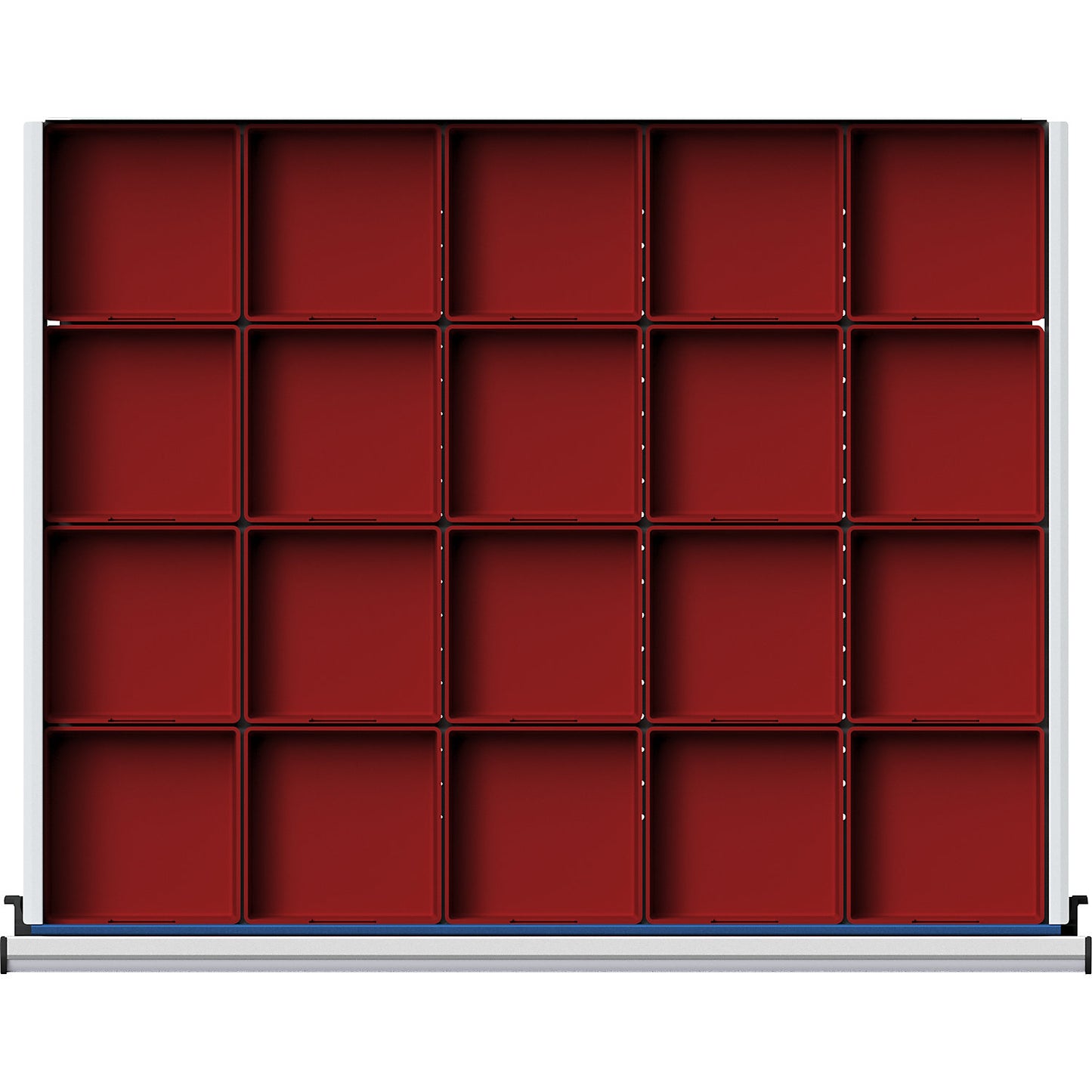 Plastic small parts bin, 20 trays for cupboard width 910 mm, for drawer height 90 - 150 mm.
