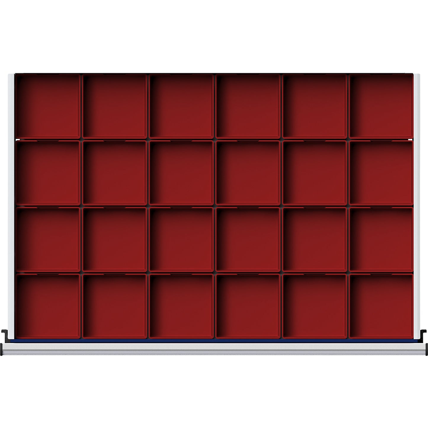 Plastic small parts bin, 24 trays for cupboard width 1060 mm, for drawer height 60 mm.