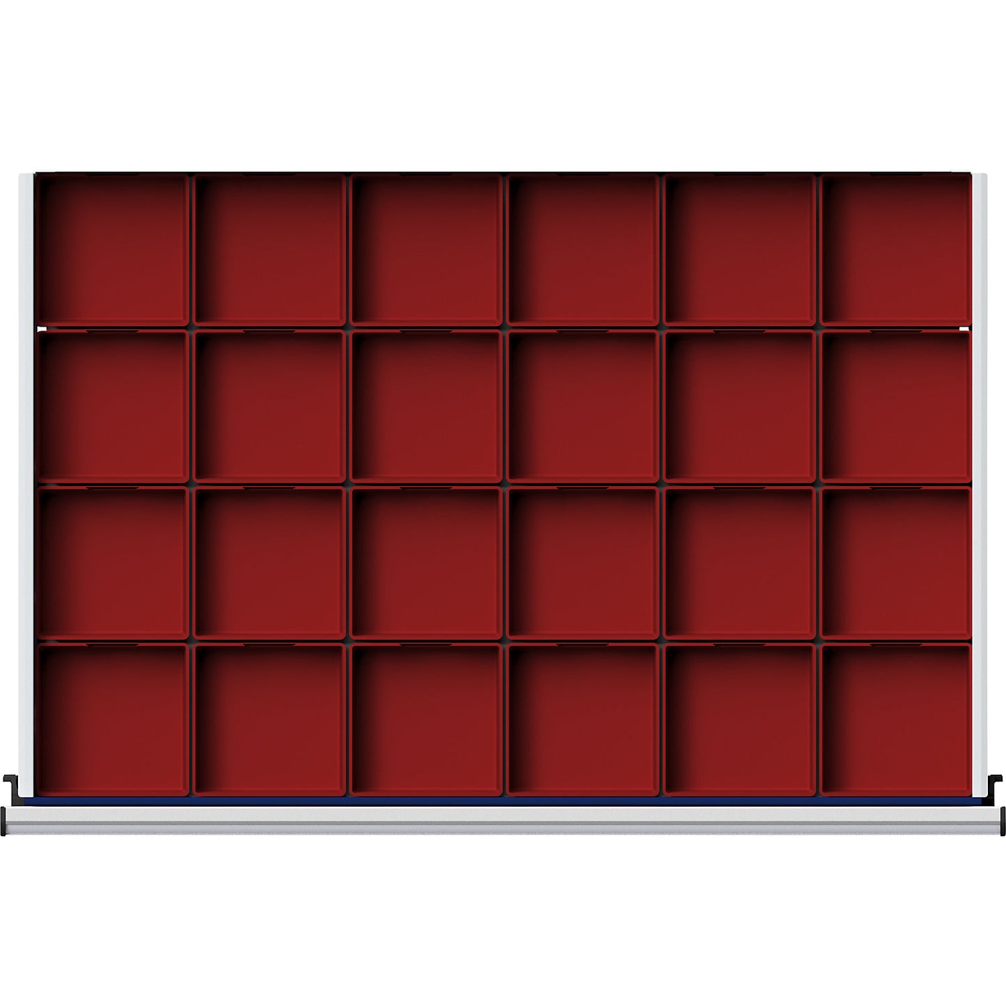 Plastic small parts bin, 36 parts, for cupboard width 1060 mm, for drawer height 60 mm.
